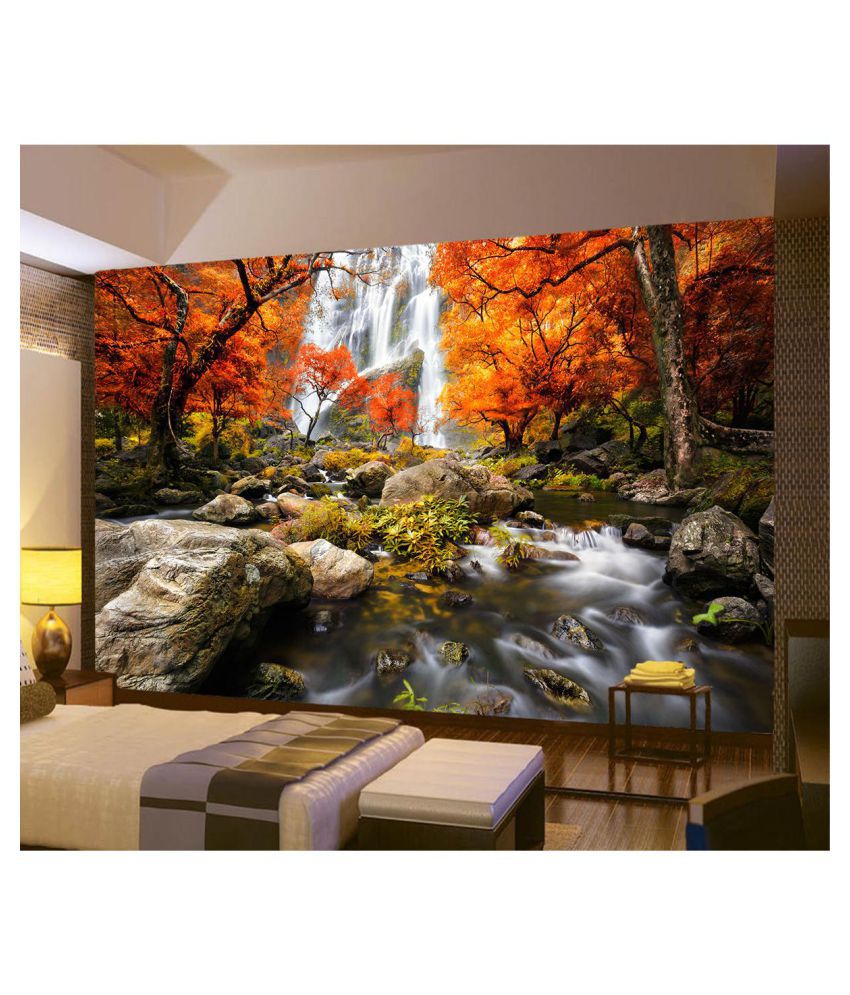 3d Photo Wallpaper Wall Mural River Waterfall Maple - Nature 3d Painting On Wall , HD Wallpaper & Backgrounds