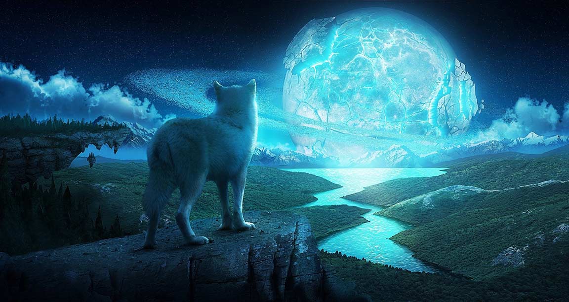 Cyan Wolf Wallpaper Engine Free - Wolf And Ice Moon , HD Wallpaper & Backgrounds