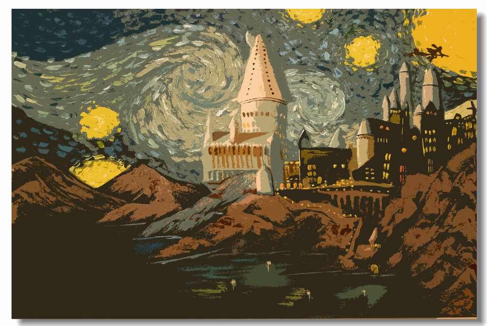 Custom Canvas Wall Painting Hogwarts Starry Night Poster - Harry Potter Wallpaper Laptop , HD Wallpaper & Backgrounds