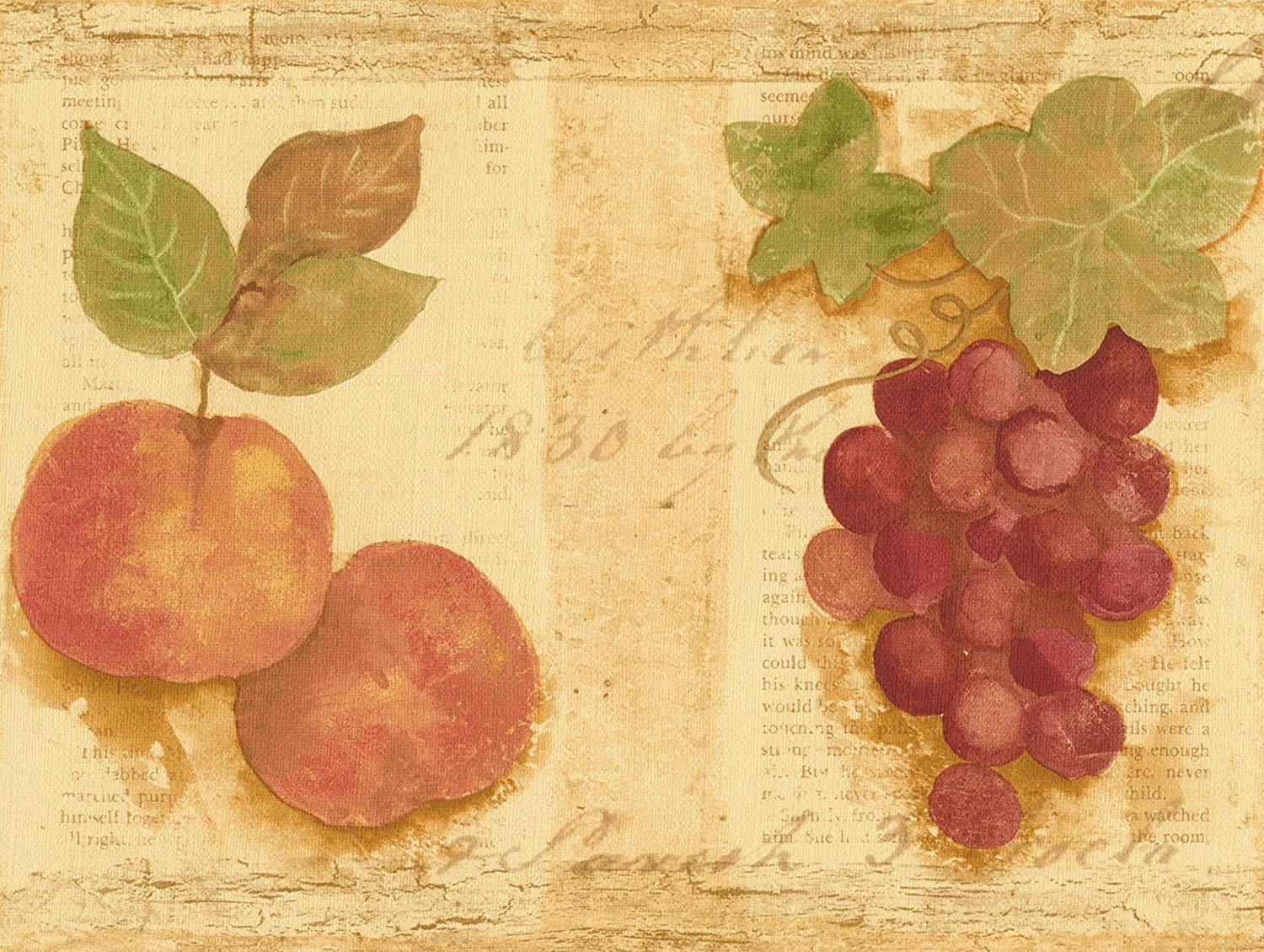 Retro Apple Pear Cherry Grapes Yellow Wallpaper Border - Seedless Fruit , HD Wallpaper & Backgrounds