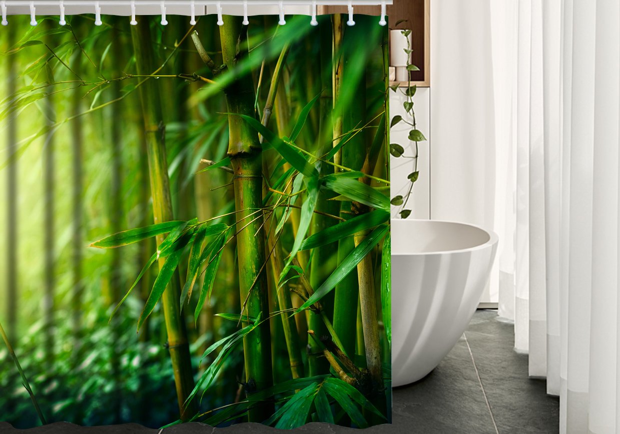 Bamboo Shower Curtain Decor By Hgod Designs, Green - Tropical Woody Bamboos , HD Wallpaper & Backgrounds