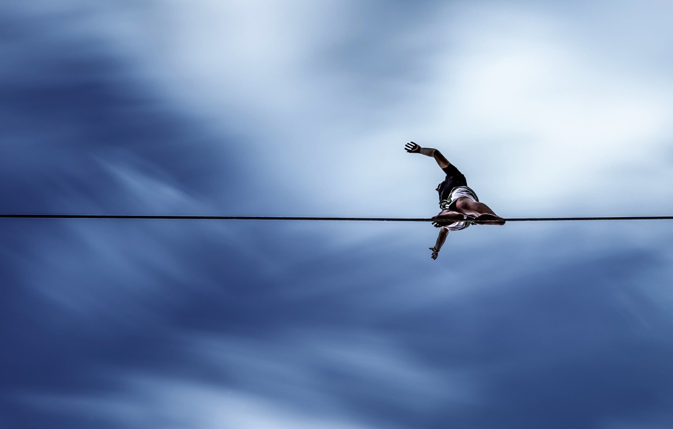 Photo Wallpaper The Sky, Rope, Risk, Balance, Tightrope - Tightrope Walker , HD Wallpaper & Backgrounds