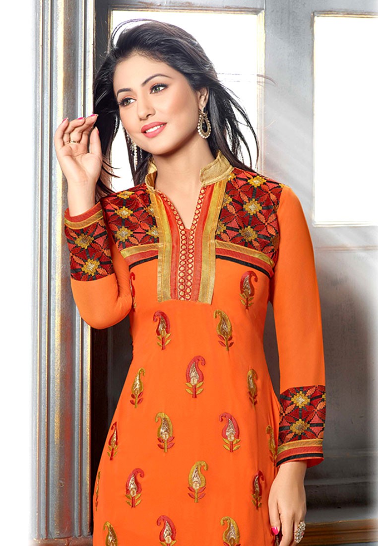 Ishi Maya Georgette Orange Straight Salwar Suit - Shalwar Kameez , HD Wallpaper & Backgrounds