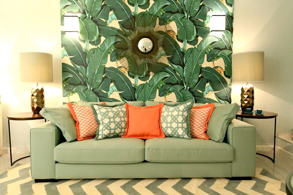 Tropical Wallpaper Living Room Tropical With Caitlin - Обои Для Маленького Зала 2018 , HD Wallpaper & Backgrounds