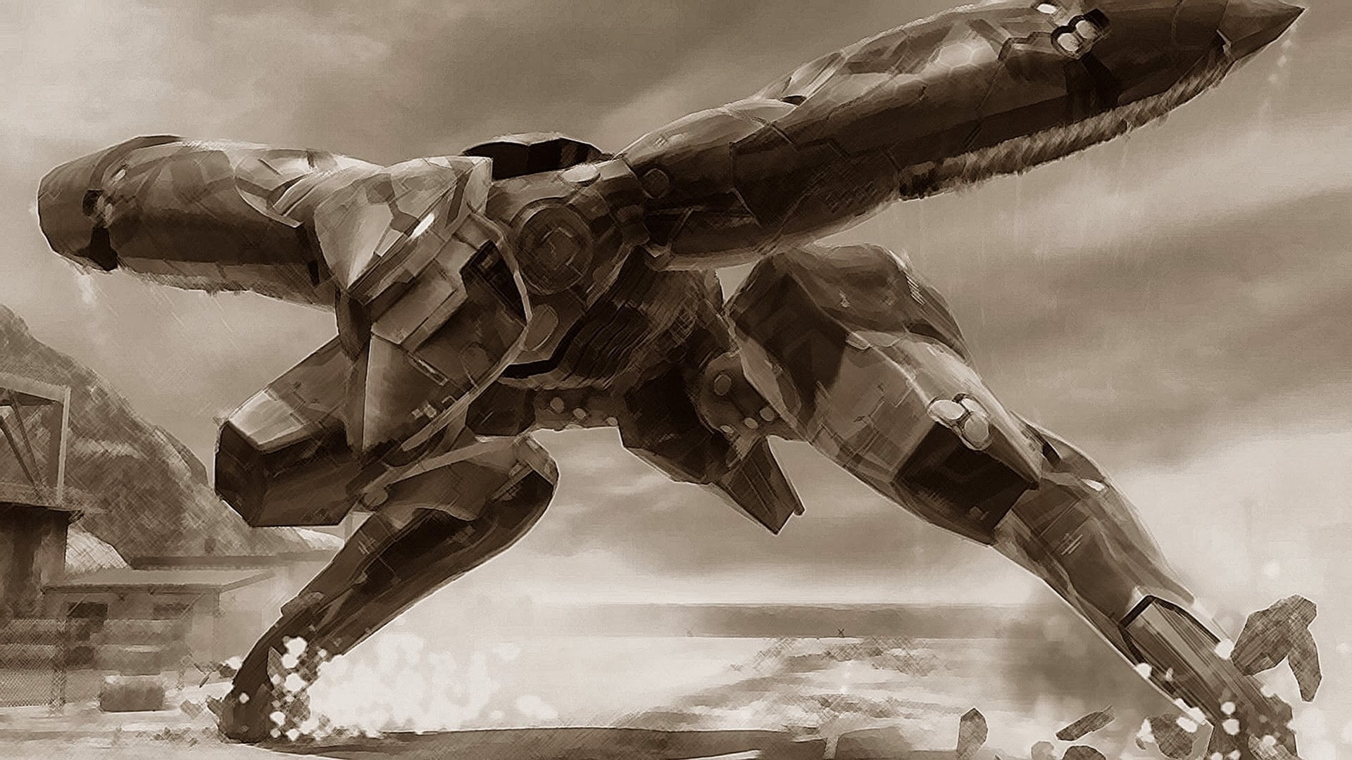 Grayscale Photo Of Robot, Metal Gear Rising, Video - Metal Gear Solid 4 Mech , HD Wallpaper & Backgrounds