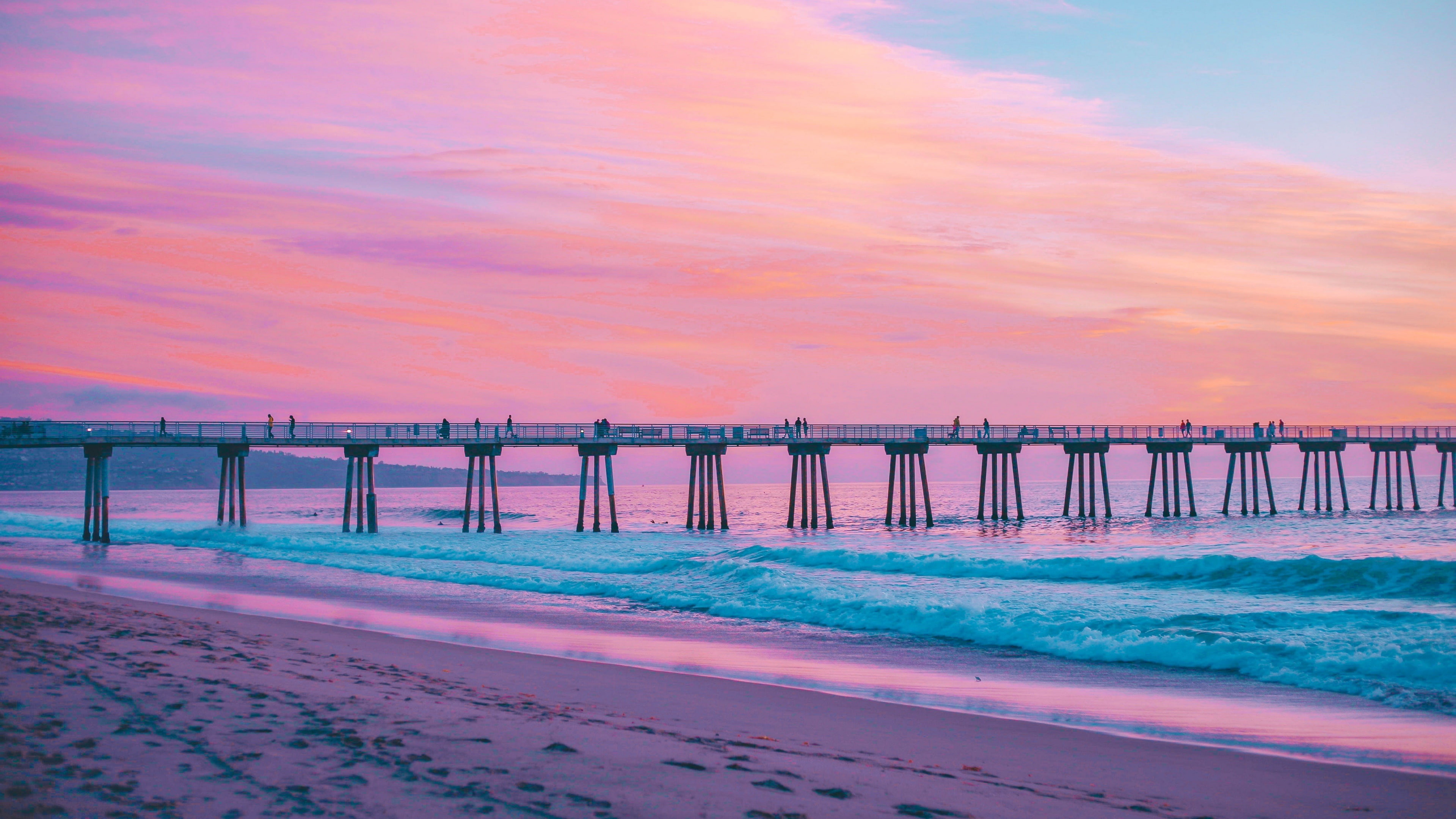 Hermosa Beach Pier, California, United States, Wave, - Beach Wallpaper For Laptop , HD Wallpaper & Backgrounds