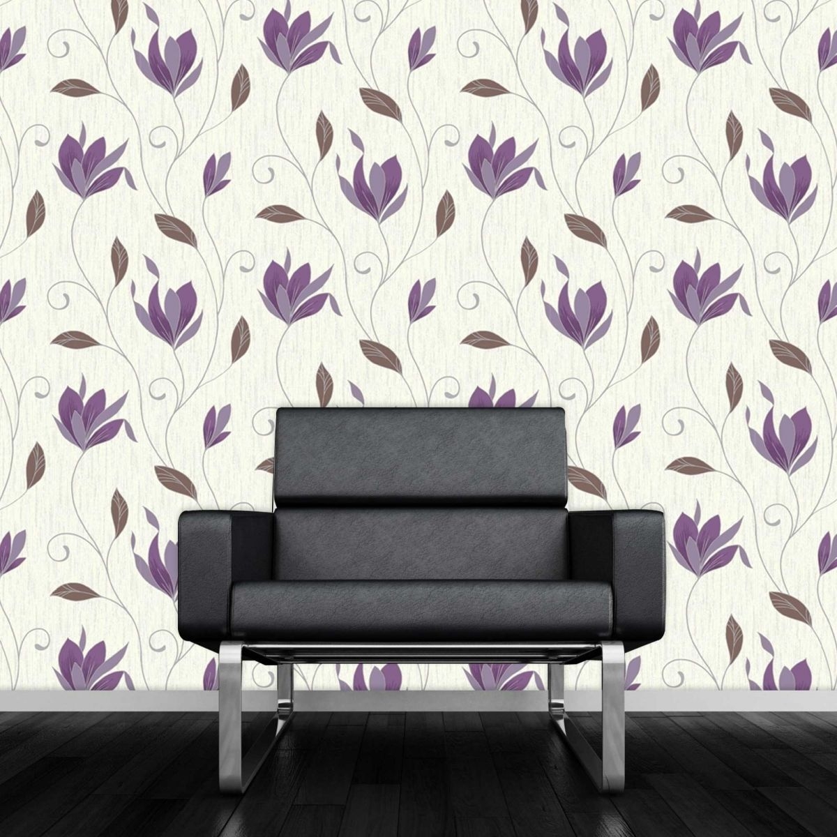 Synergy Floral Wallpaper Plum Silver Glitter New Vymura - Studio Couch , HD Wallpaper & Backgrounds