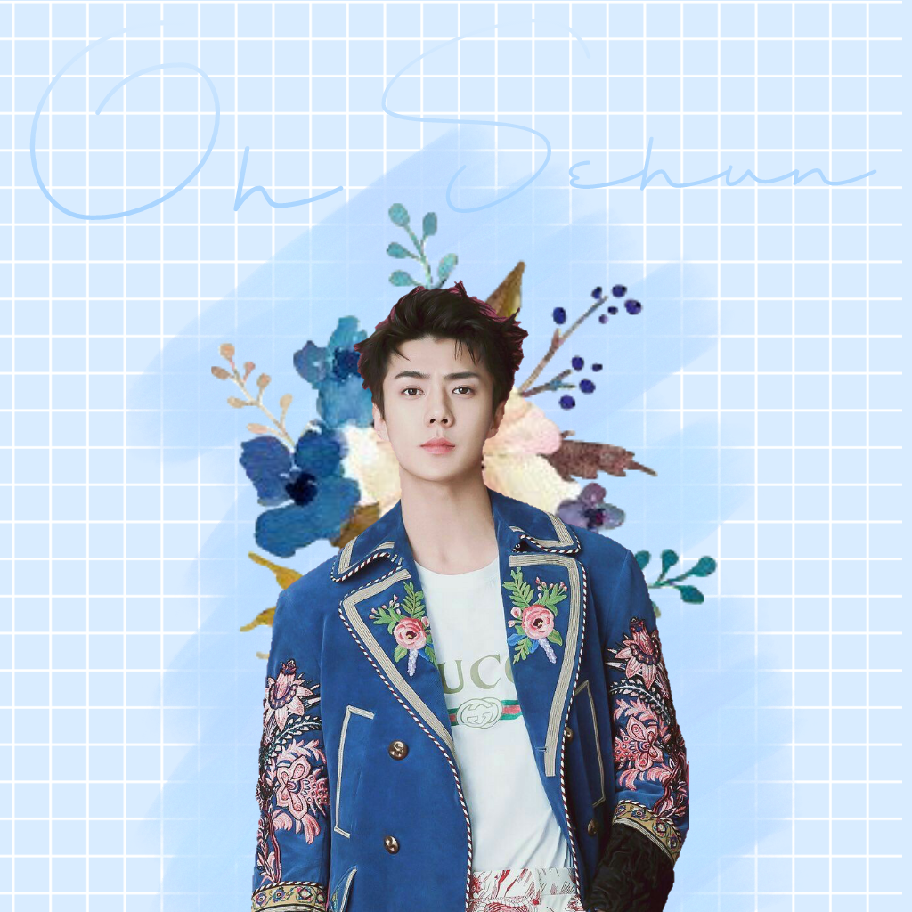 #exo #oh #sehun #flower #wallpaper #blue #pastel #brush - Exo Sehun Sehun Png , HD Wallpaper & Backgrounds
