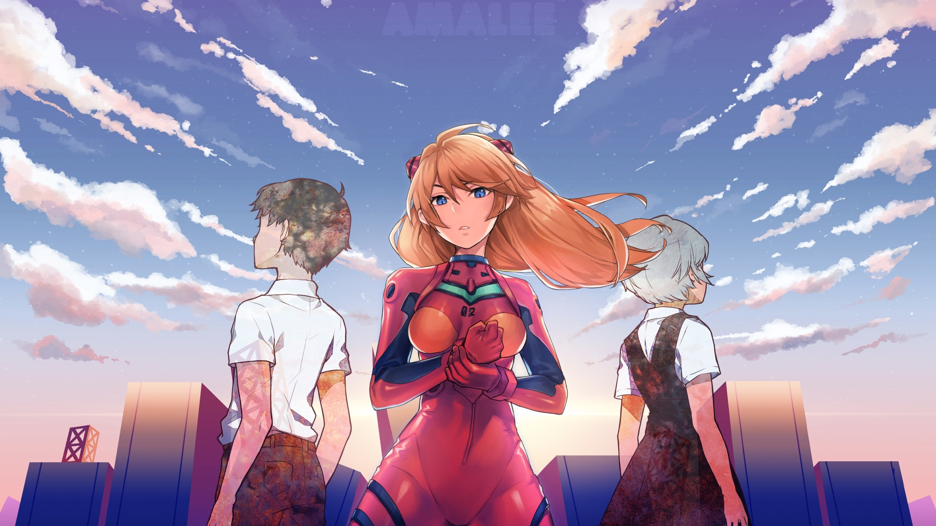 Wallpaper Asuka Langley Soryu, Rei Ayanami, Shinji - Neon Genesis Evangelion , HD Wallpaper & Backgrounds