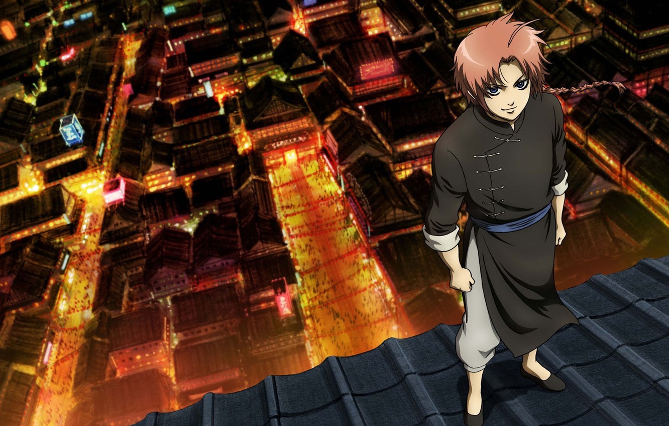 Photo Wallpaper Roof, The City, Anime, Look - Kamui Gintama , HD Wallpaper & Backgrounds