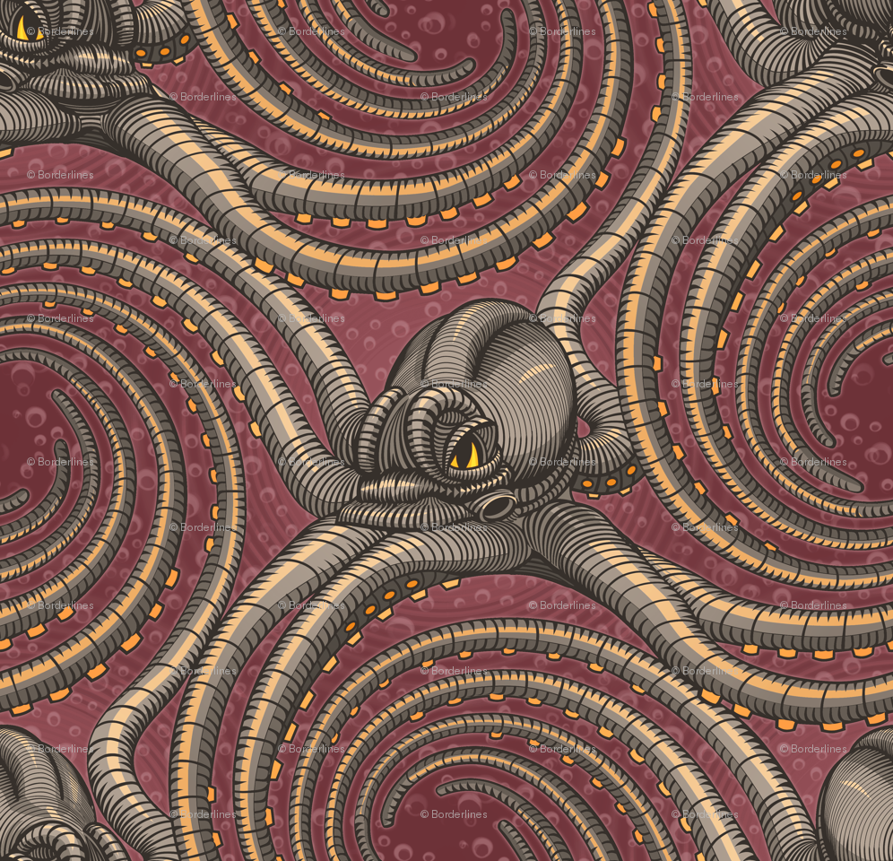 ☆ Kraken ' Roll ☆ Burgundy Red - Kraken Roll Steampunk Octopus Pattern Fabric , HD Wallpaper & Backgrounds
