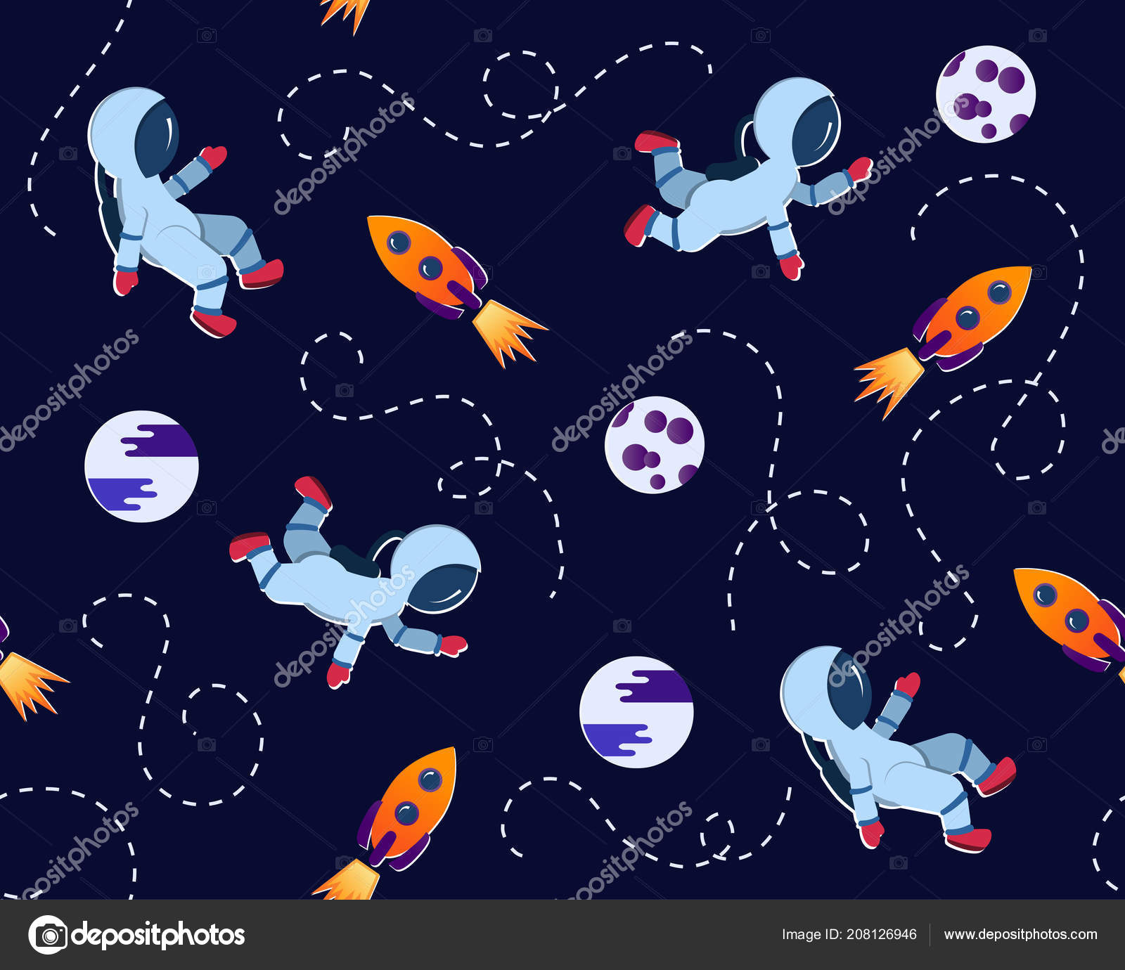 Seamless Pattern Astronauts Rocket Planets Falling - Seamless Wallpaper For Kids Room , HD Wallpaper & Backgrounds