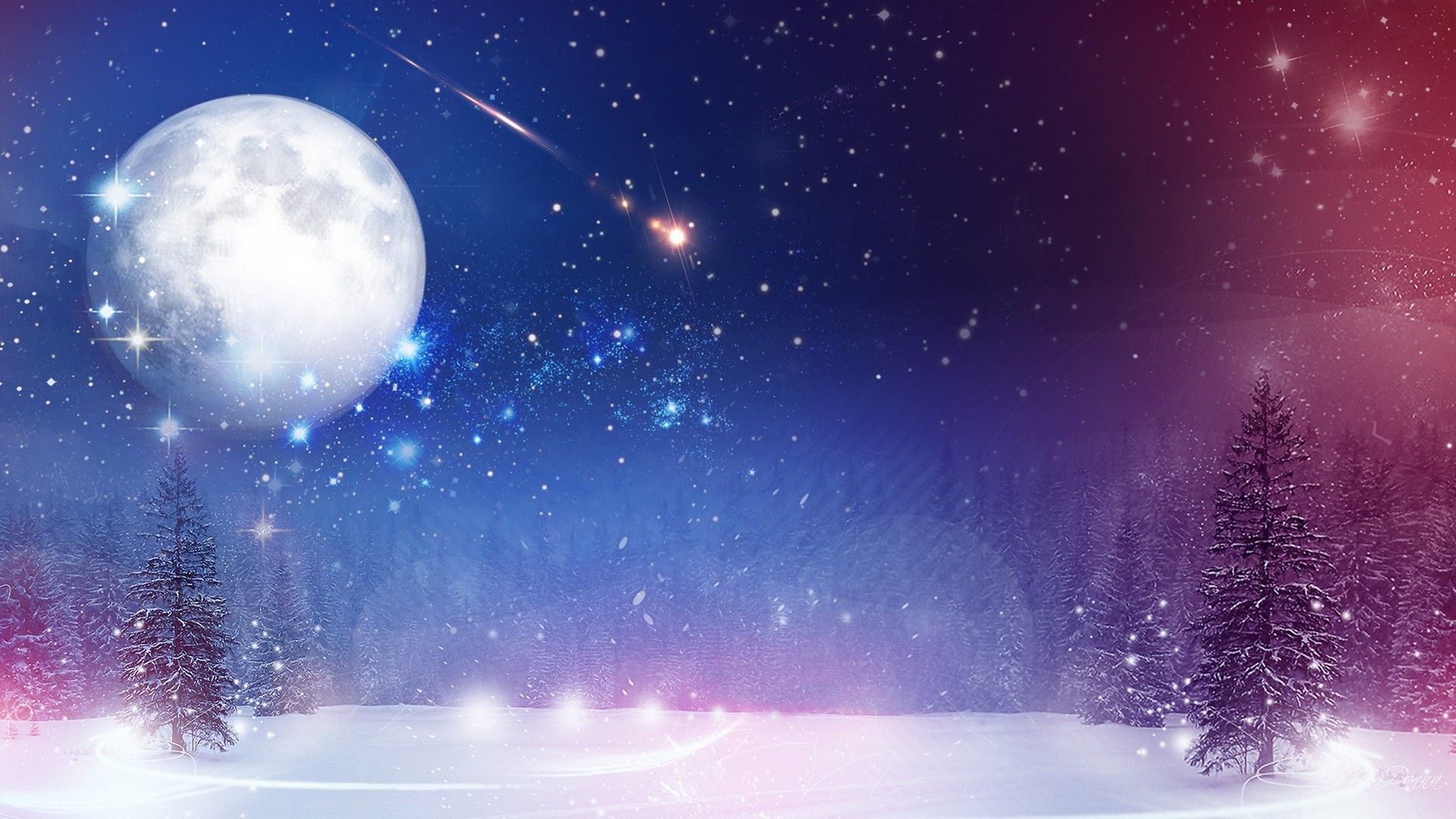 Purple Space Wallpaper - Moon And Stars Snow , HD Wallpaper & Backgrounds