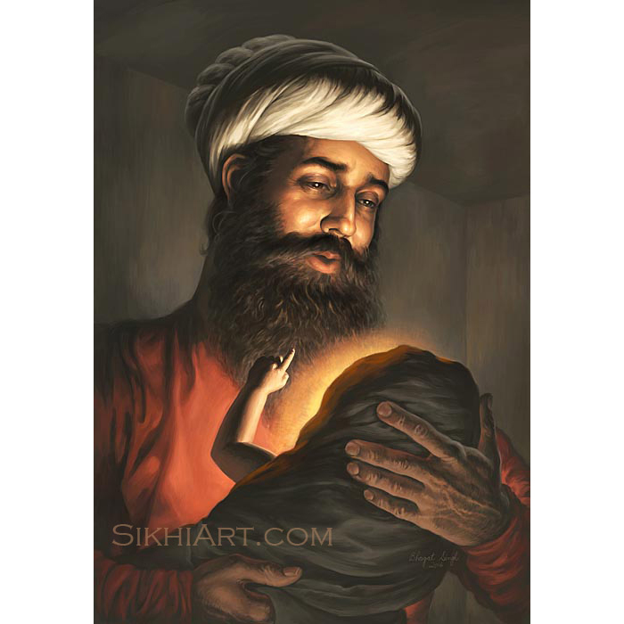 Pita Kalu Ji Holding Baby Nanak - Baba Nanak Sikhi Art , HD Wallpaper & Backgrounds