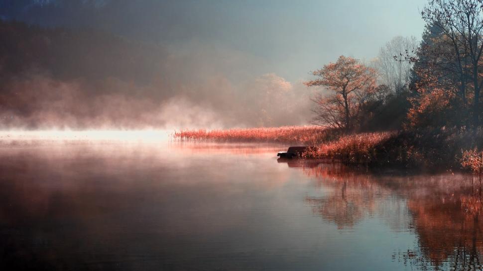 Misty Autumn River Wallpaper - Mist In Lake , HD Wallpaper & Backgrounds