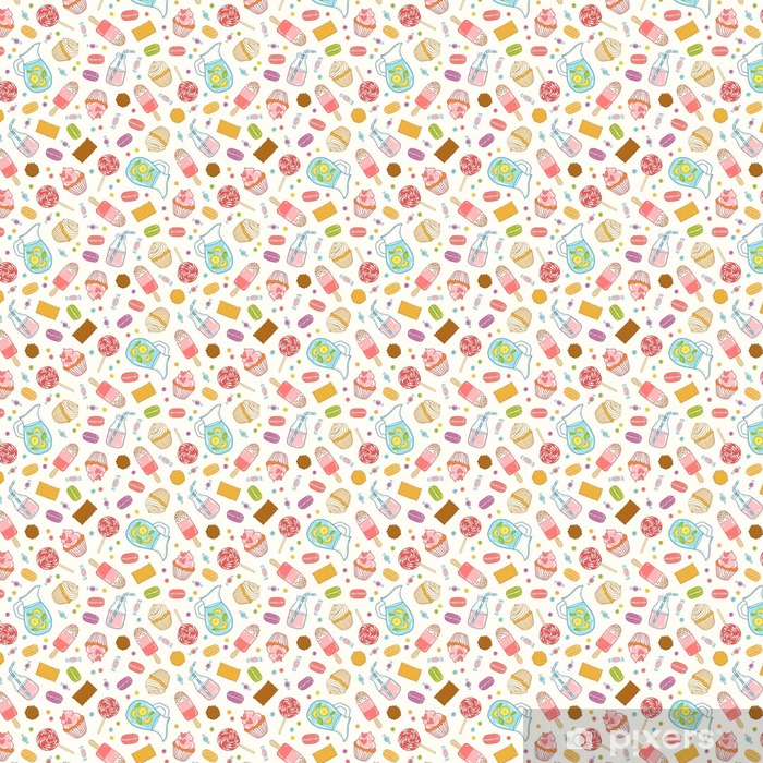 Cartoon Desserts, Sweets And Drinks Seamless Pattern - Motif , HD Wallpaper & Backgrounds