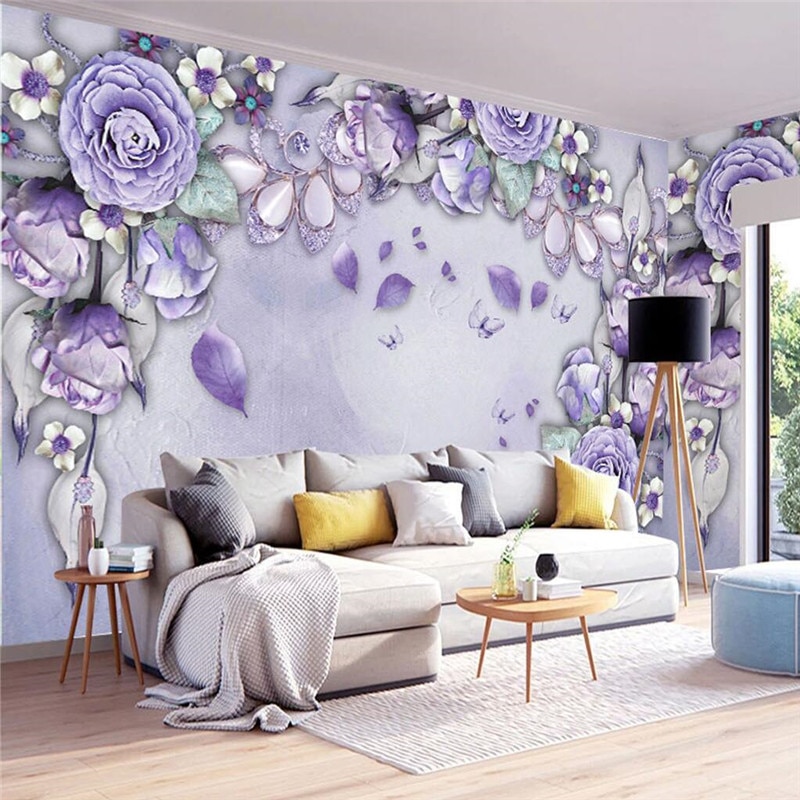 Tamaño Personalizado Moderno Wallpaper Lavanda Diamante - Tapeta Z Lawenda W Sypialni , HD Wallpaper & Backgrounds