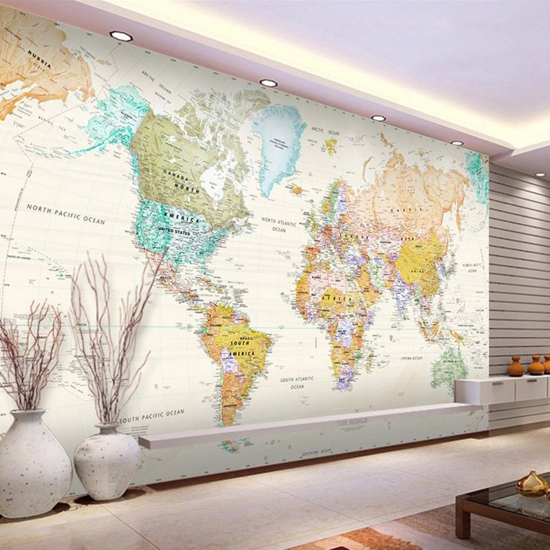 Qualquer Tamanho Personalizado Mural Wallpaper 3d Stereo - World Map Wallpaper Wall , HD Wallpaper & Backgrounds