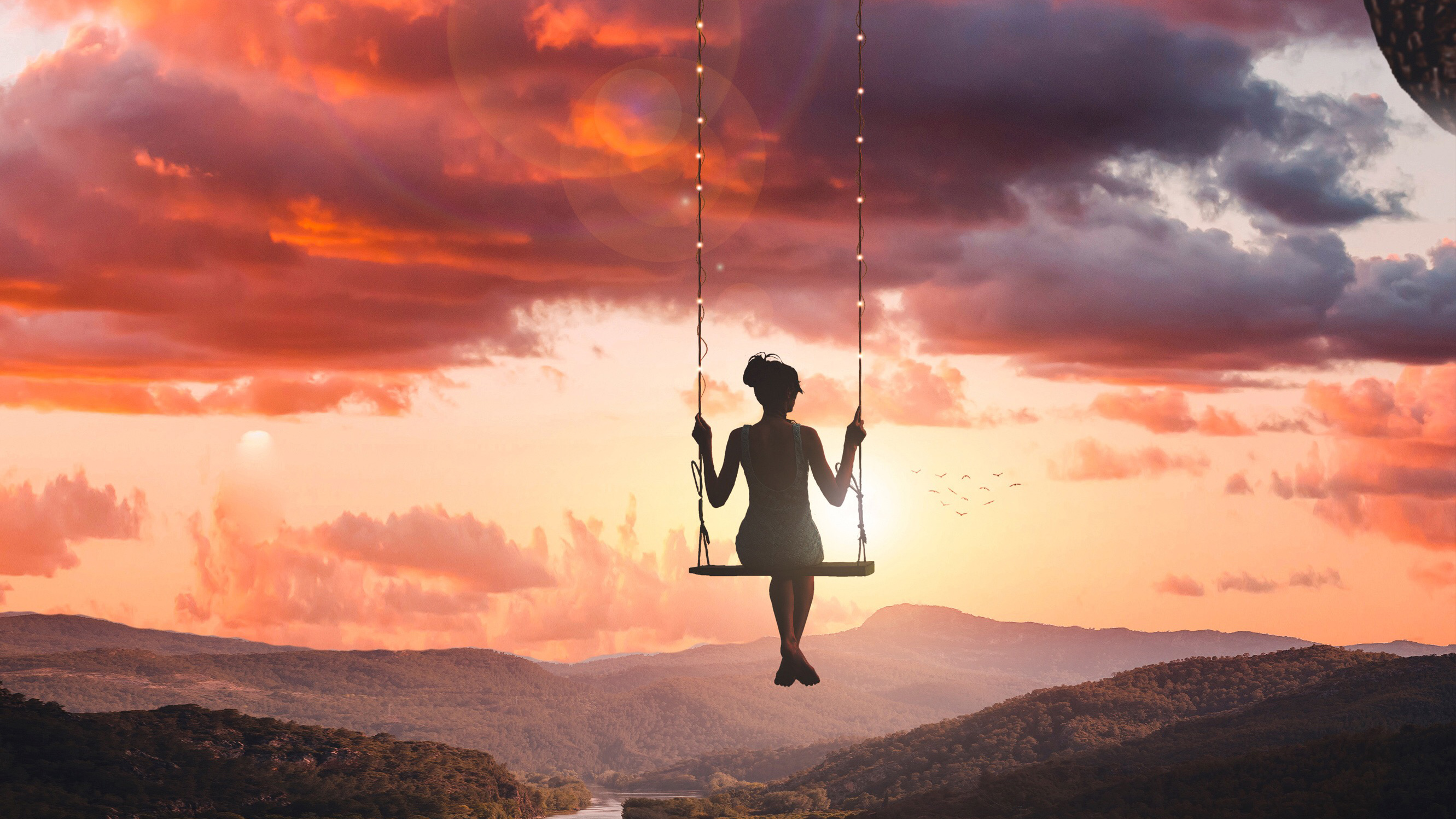 Girl Swinging On Top Of World - Girl On Swing Wallpaper Hd , HD Wallpaper & Backgrounds
