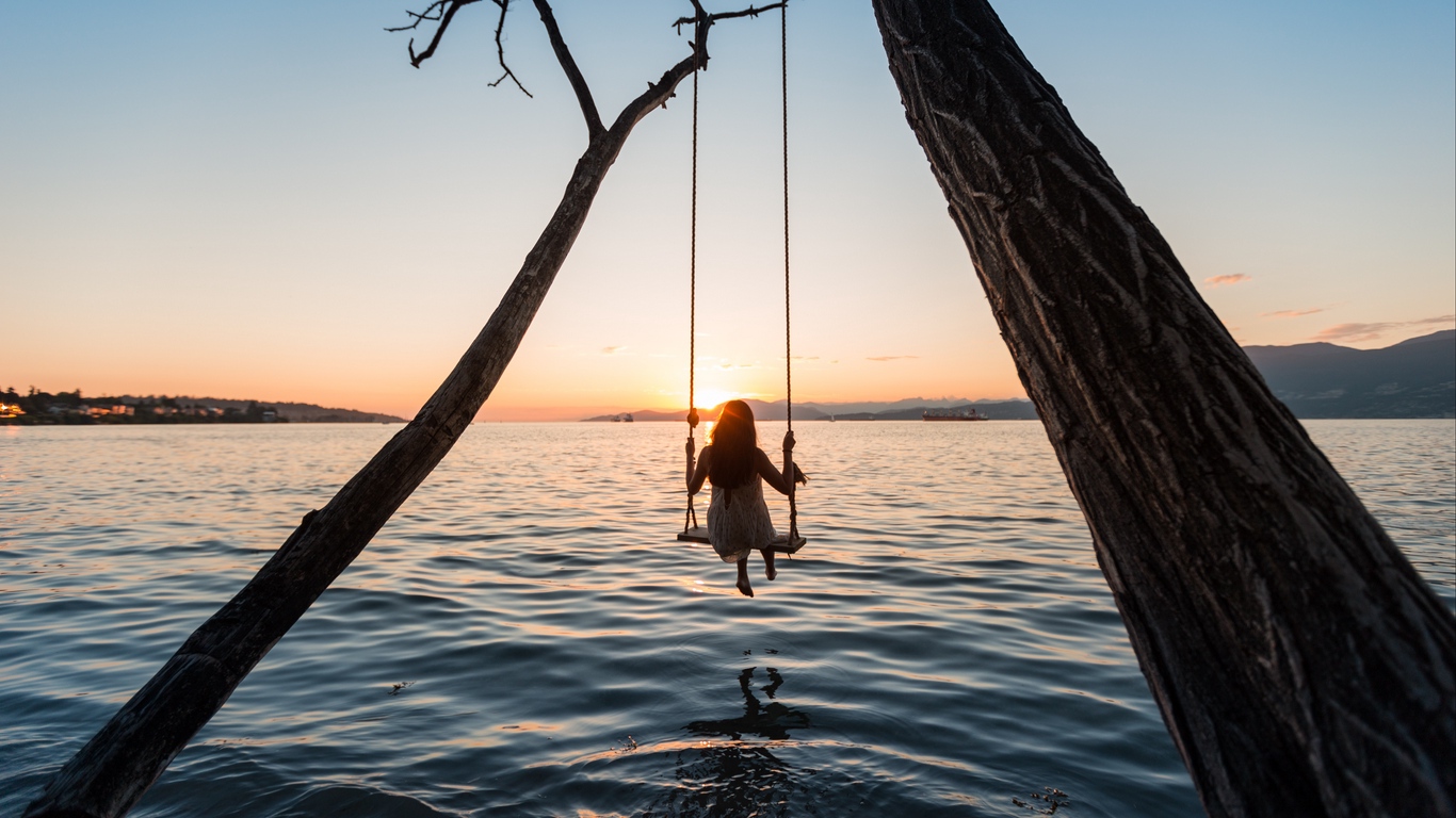 Wallpaper Swing, Girl, Sunset, Lake, River - Tu Vida , HD Wallpaper & Backgrounds