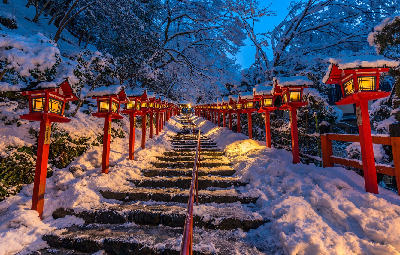 Photo Wallpaper Japan, Lights, Ladder, Japan, Kyoto, - Kyoto , HD Wallpaper & Backgrounds