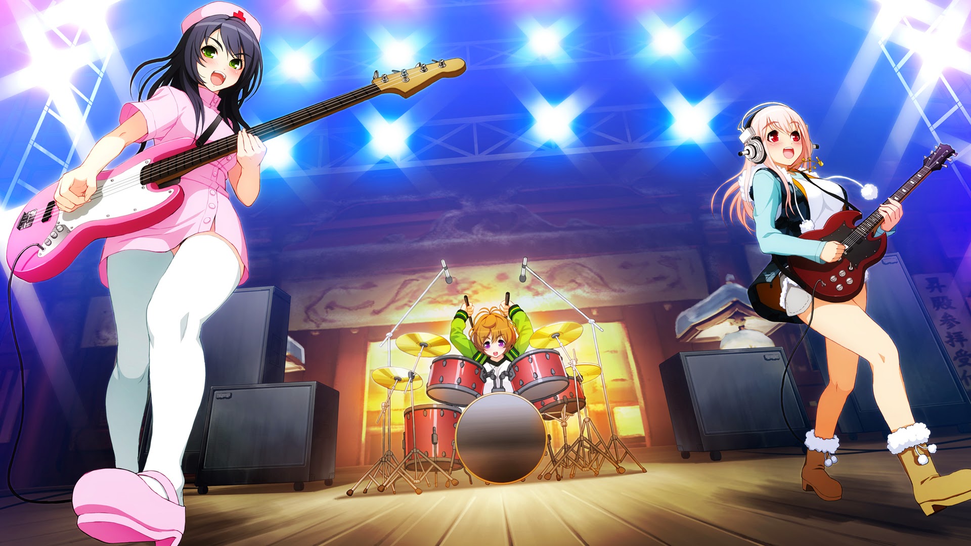 Axanael Drums Nitroplus Nurse Super Sonico Tsuji Santa - Animated Girl Music Band , HD Wallpaper & Backgrounds
