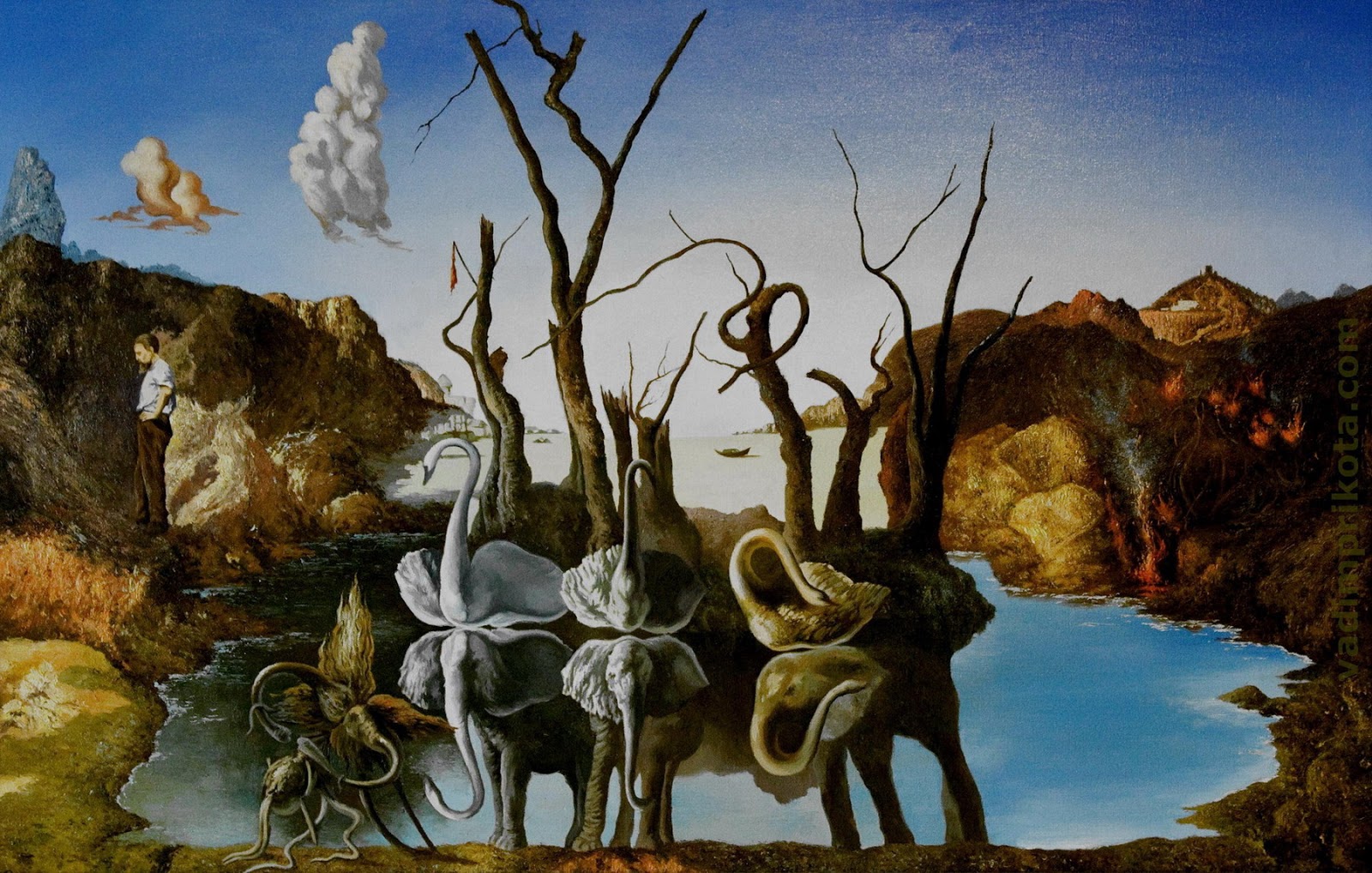 Swans Reflecting Elephants - Swans Reflecting Elephants Salvador Dali , HD Wallpaper & Backgrounds