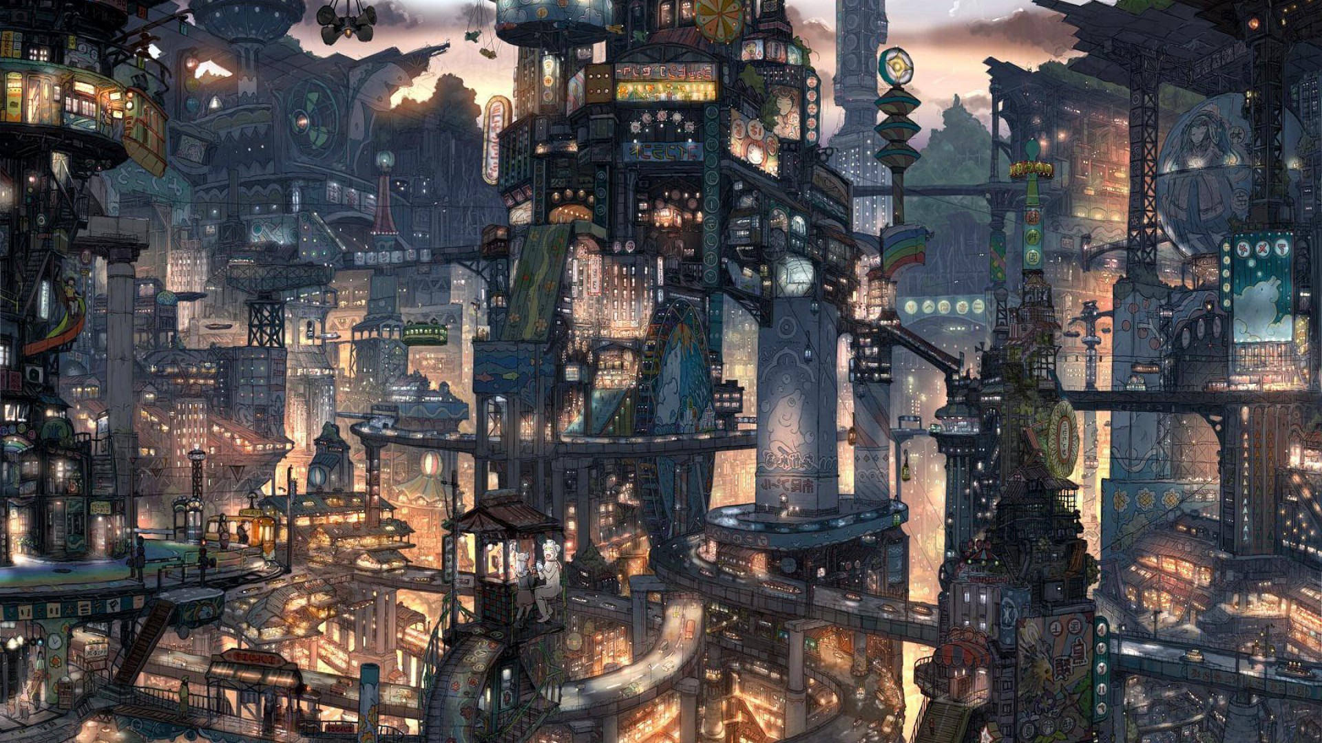 Green - Anime Landscape Wallpaper City , HD Wallpaper & Backgrounds