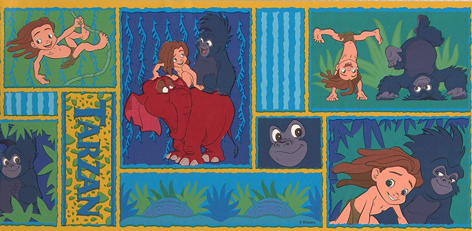 Tarzan With Animals Disney Cartoon Wallpaper Border - Disney Tarzan , HD Wallpaper & Backgrounds