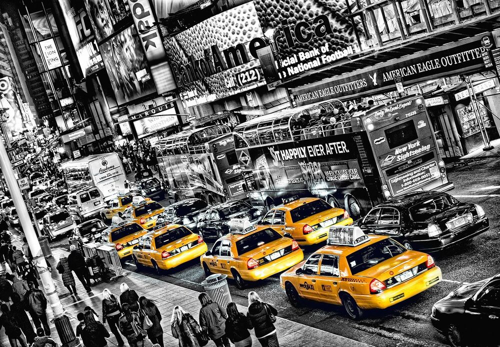 Details About Wall Mural Yellow Taxi Cabs Photo Wallpaper - New York Cab Black And White , HD Wallpaper & Backgrounds