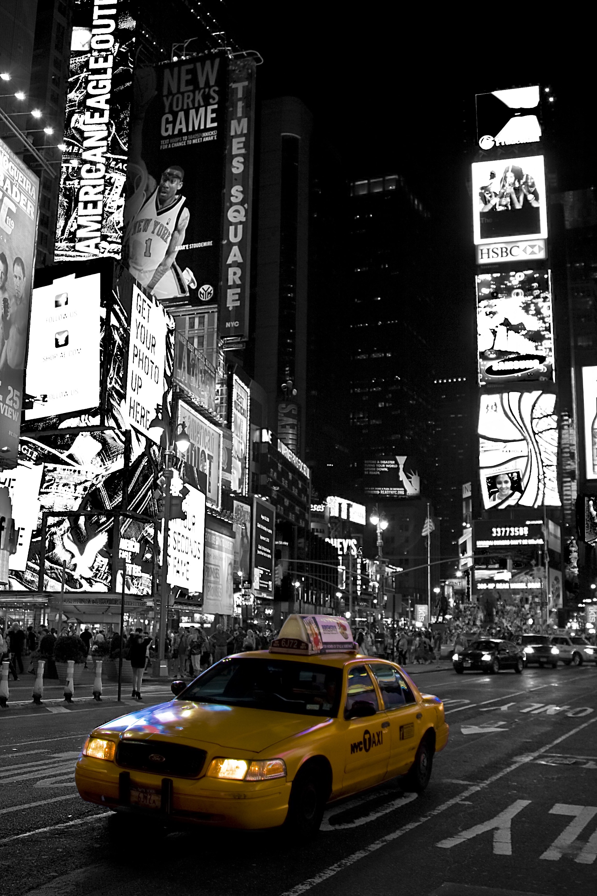 Selective Color Photography Of Taxi In New York Time Square Inc Selective Color Photography Of Taxi In New York Time Square Inc