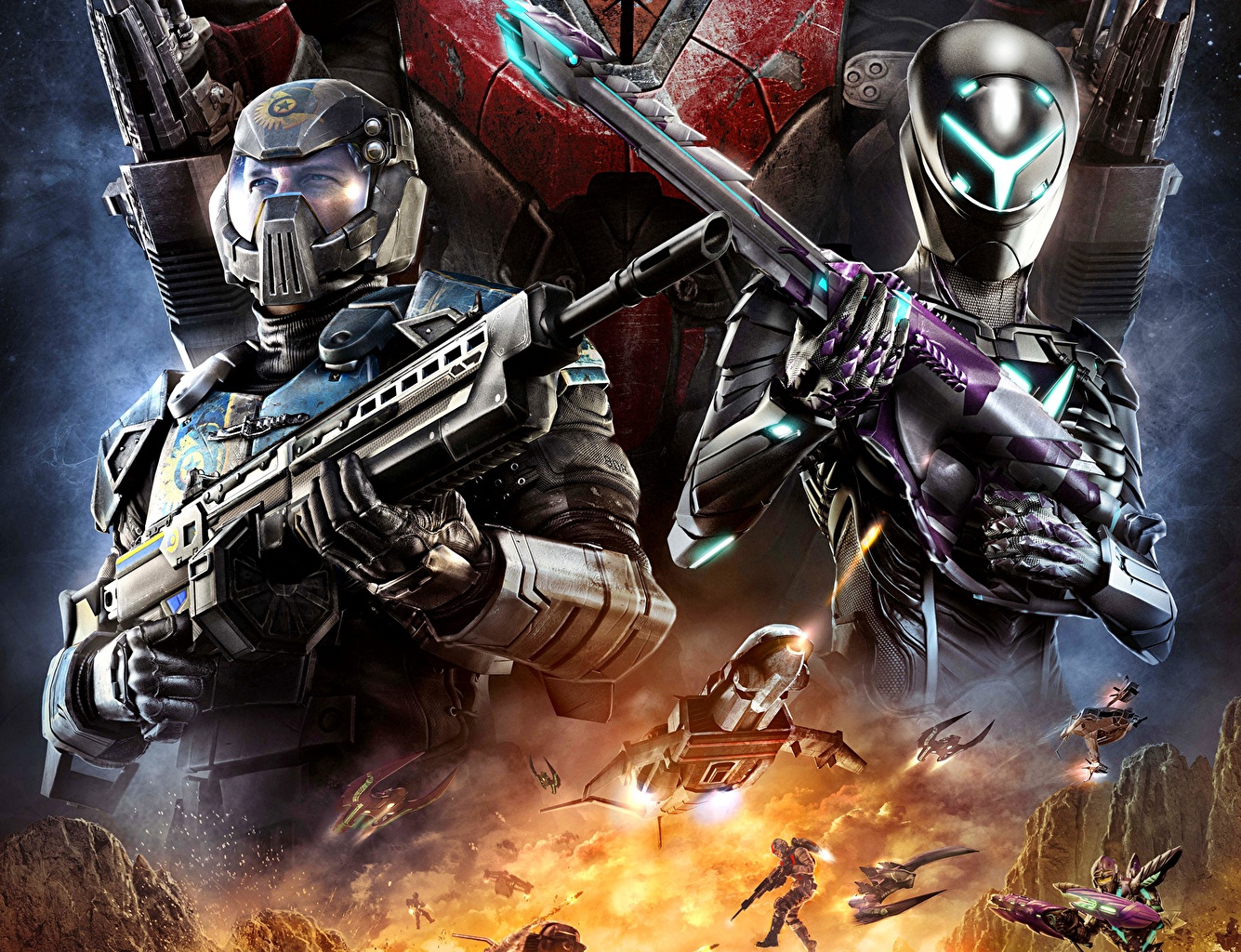 Wallpaper Planetside 2 Rifles Explosions Helmet Warriors - Sci Fi Space Soldiers , HD Wallpaper & Backgrounds