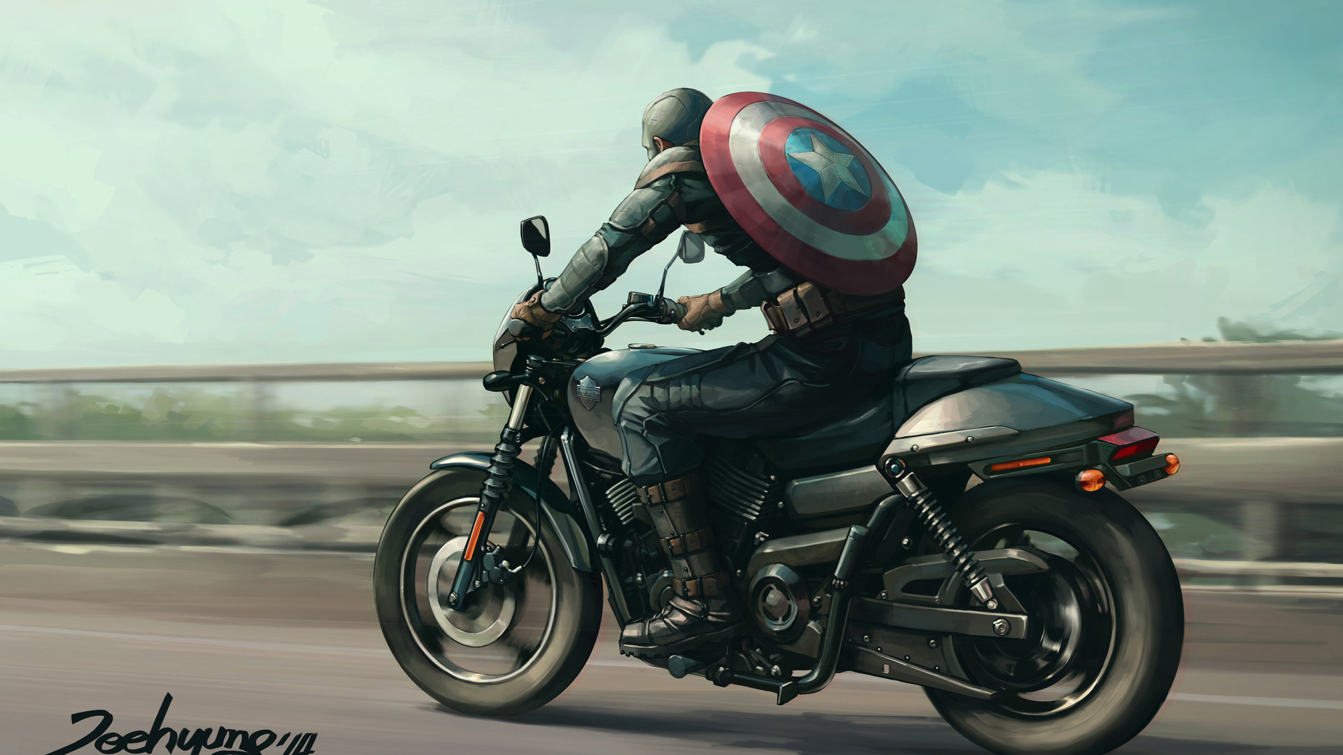 Wallpaper Captain American, Avengers, Riding, Bike, - Harley Davidson Captain America , HD Wallpaper & Backgrounds