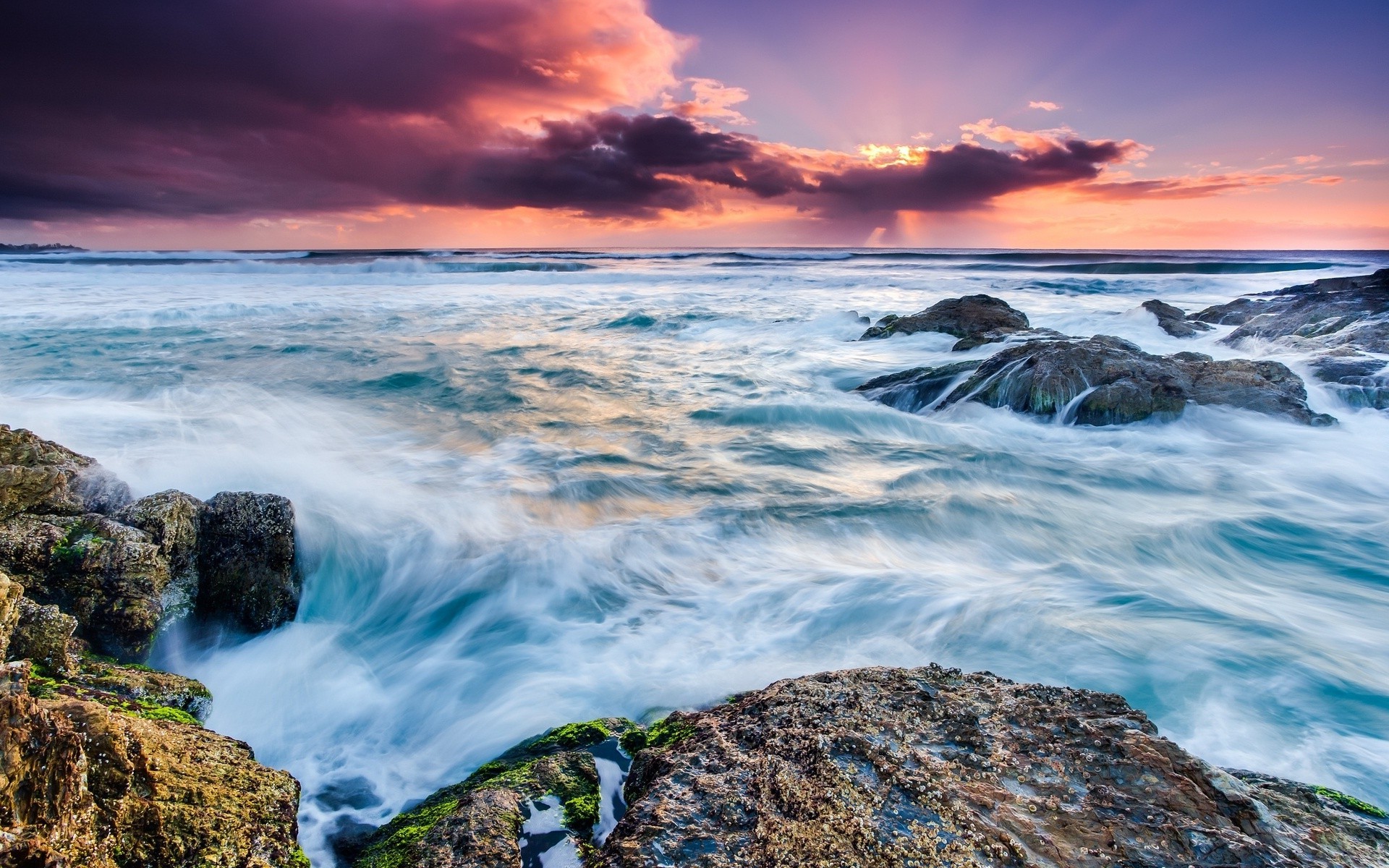 Nature, Sea, Sunset, Clouds, Rock, Long Exposure Wallpapers - Landscape Painting , HD Wallpaper & Backgrounds