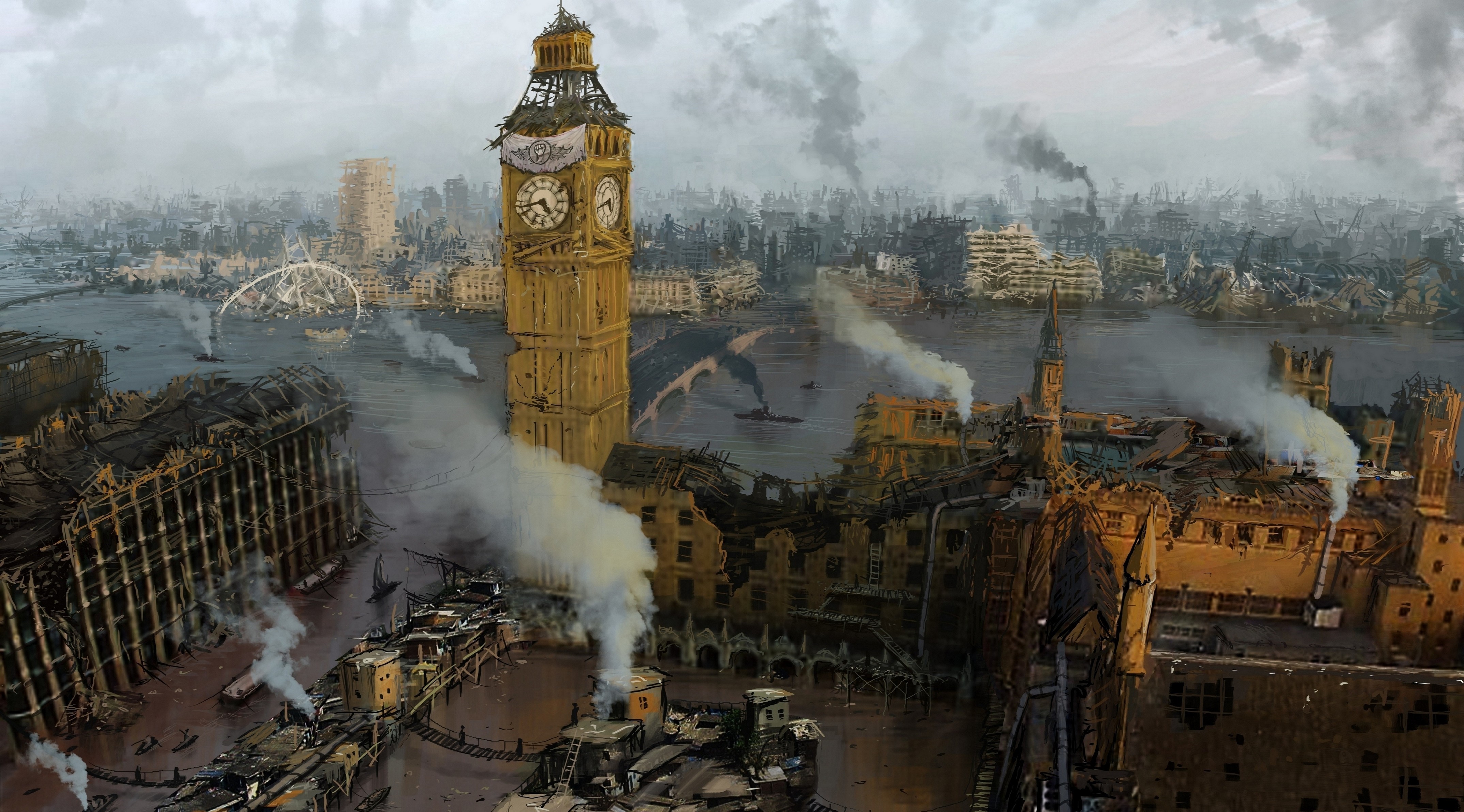 Artwork London Apocalyptic Digital Art England Uk Smoke - Apocalyptic Uk , HD Wallpaper & Backgrounds