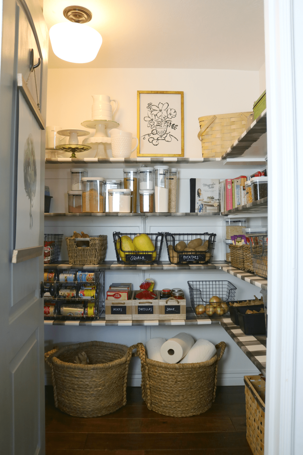 Pantry Organization With Wallpaper Shelves - Pantry , HD Wallpaper & Backgrounds