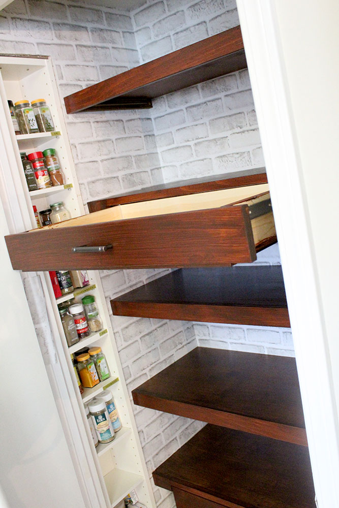 Diy Pantry Update With White Brick Wallpaper And Wooden - Stairs , HD Wallpaper & Backgrounds
