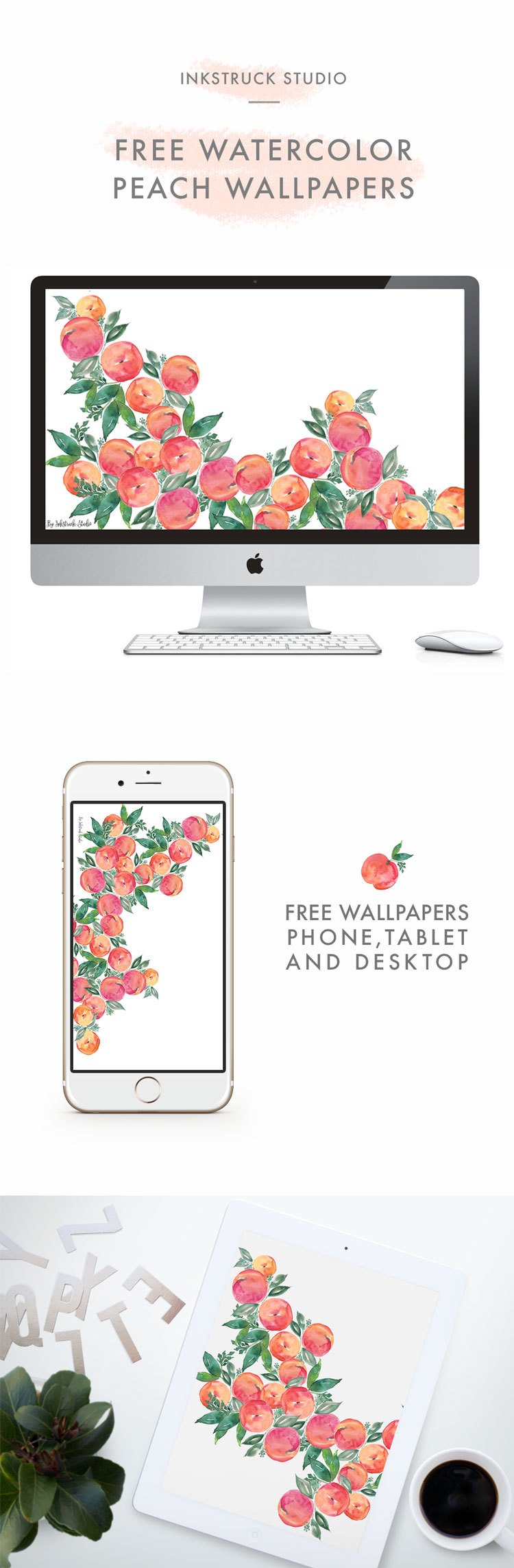 Download Free Watercolor Peach Wallpapers For Desktop,iphone - Wallpaper , HD Wallpaper & Backgrounds