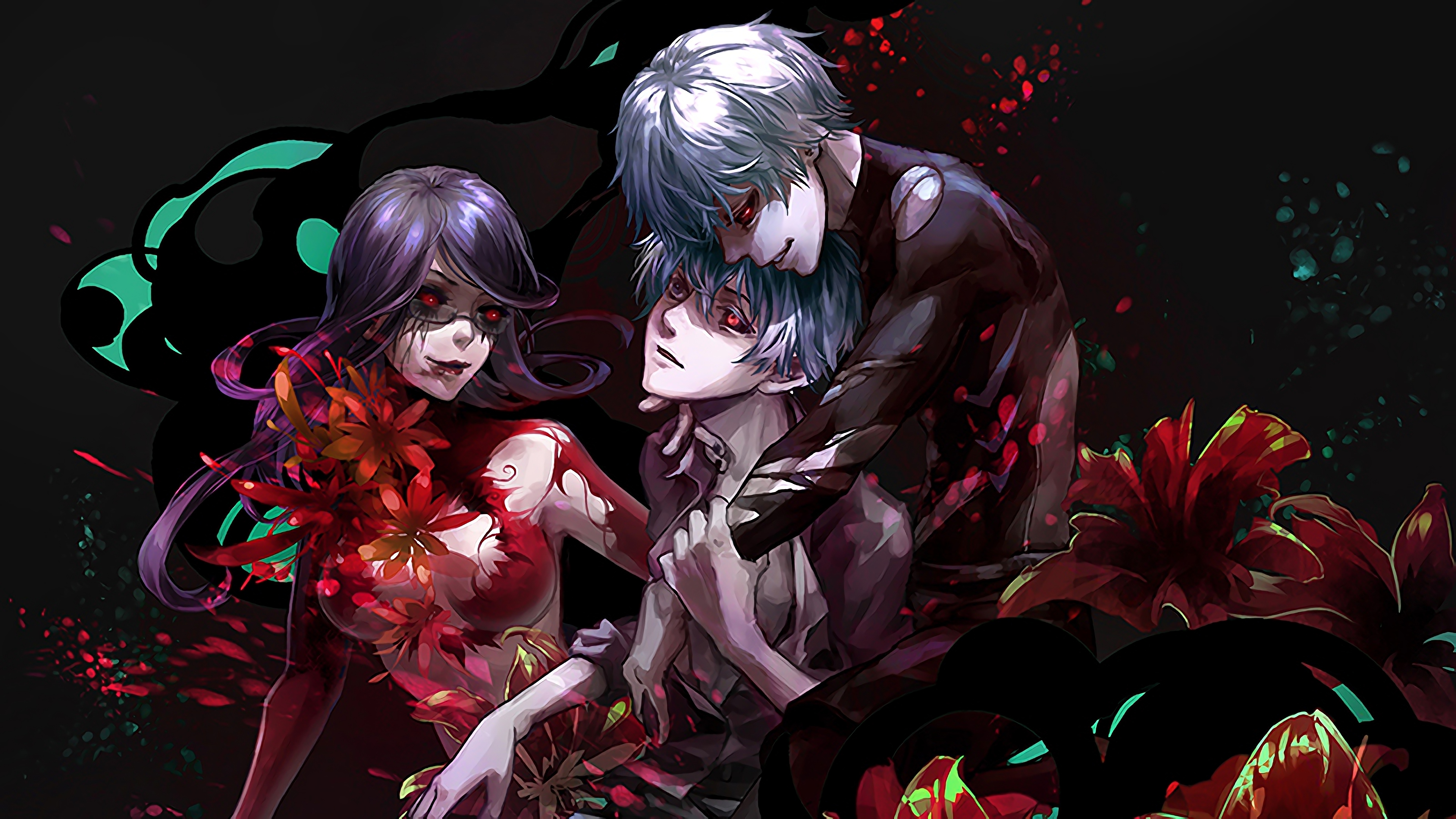 Ken Kaneki, Haise Sasaki, Rize Kamishiro Wallpaper - Ken Kaneki Tokyo Ghoul Wallpaper 4k , HD Wallpaper & Backgrounds