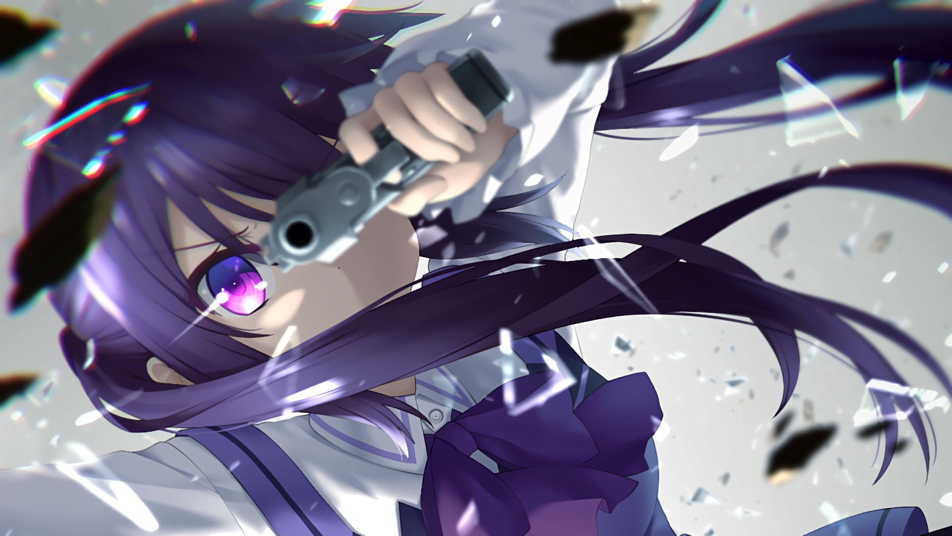Rize Tedeza Hd Wallpaper - Anime Girl With Purple Hair And A Gun , HD Wallpaper & Backgrounds
