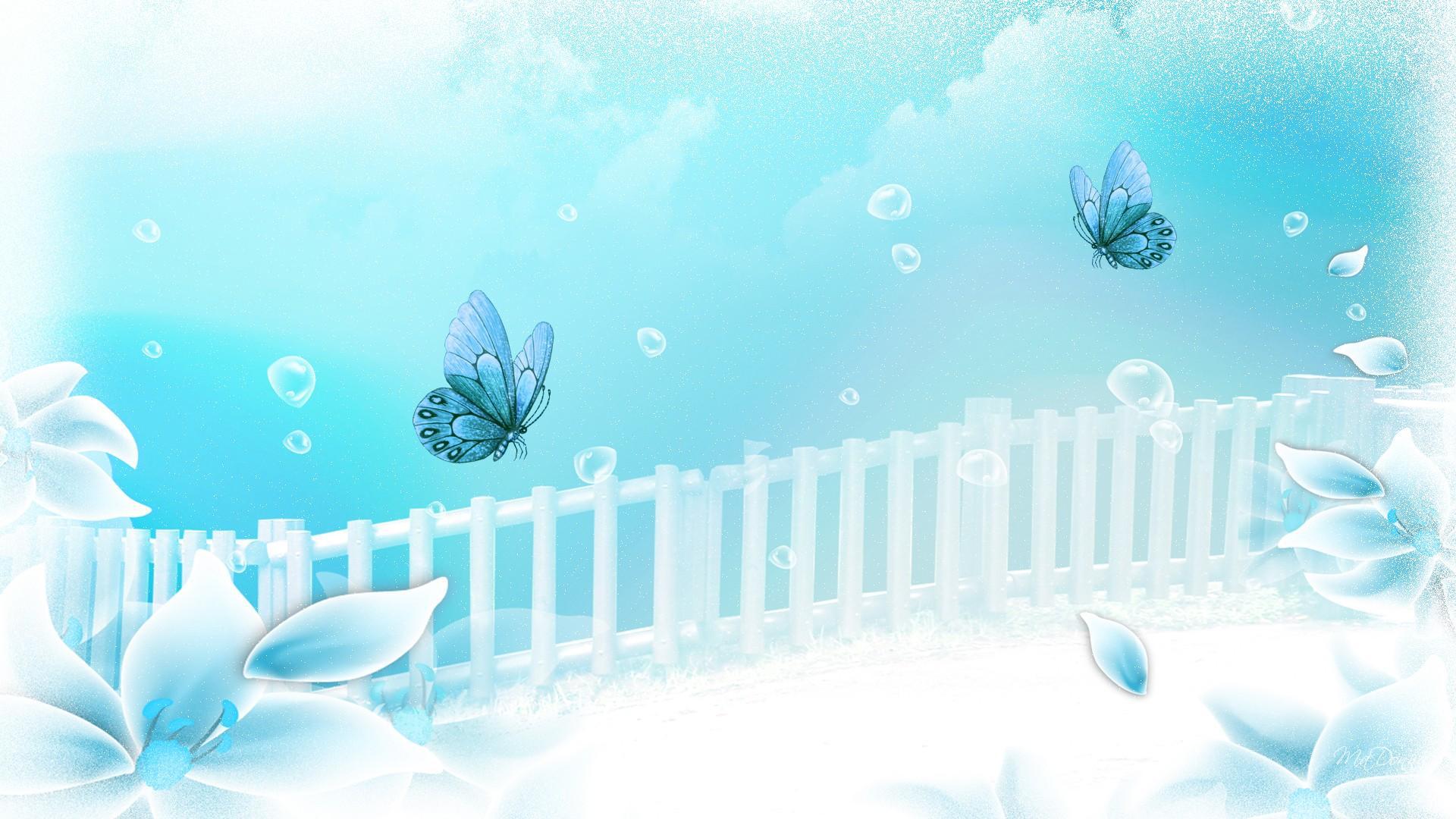 Aqua Flower Dreamer - Fondo Azul Turquesa Con Mariposas , HD Wallpaper & Backgrounds