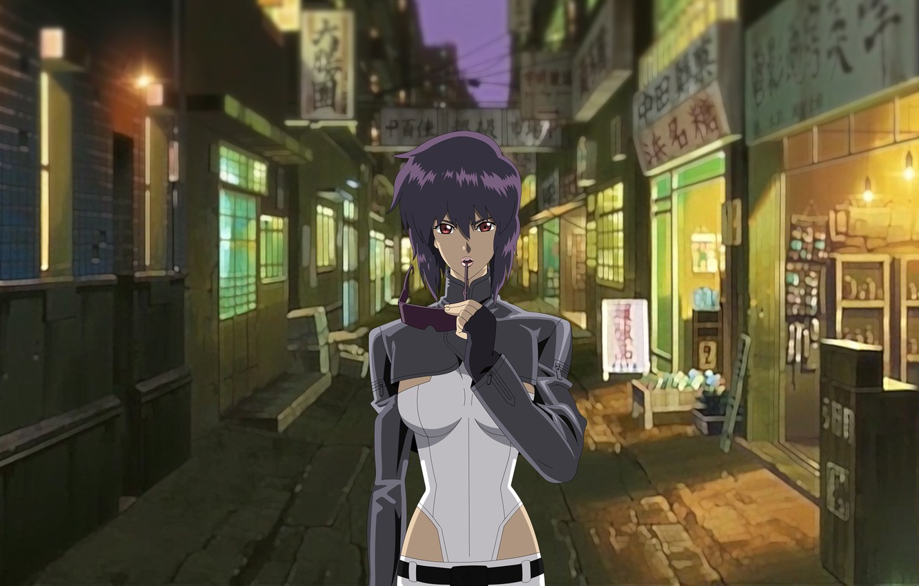 Photo Wallpaper Girl, Street, Glasses, Lane, Ghost - Ghost In The Shell Anime Background , HD Wallpaper & Backgrounds