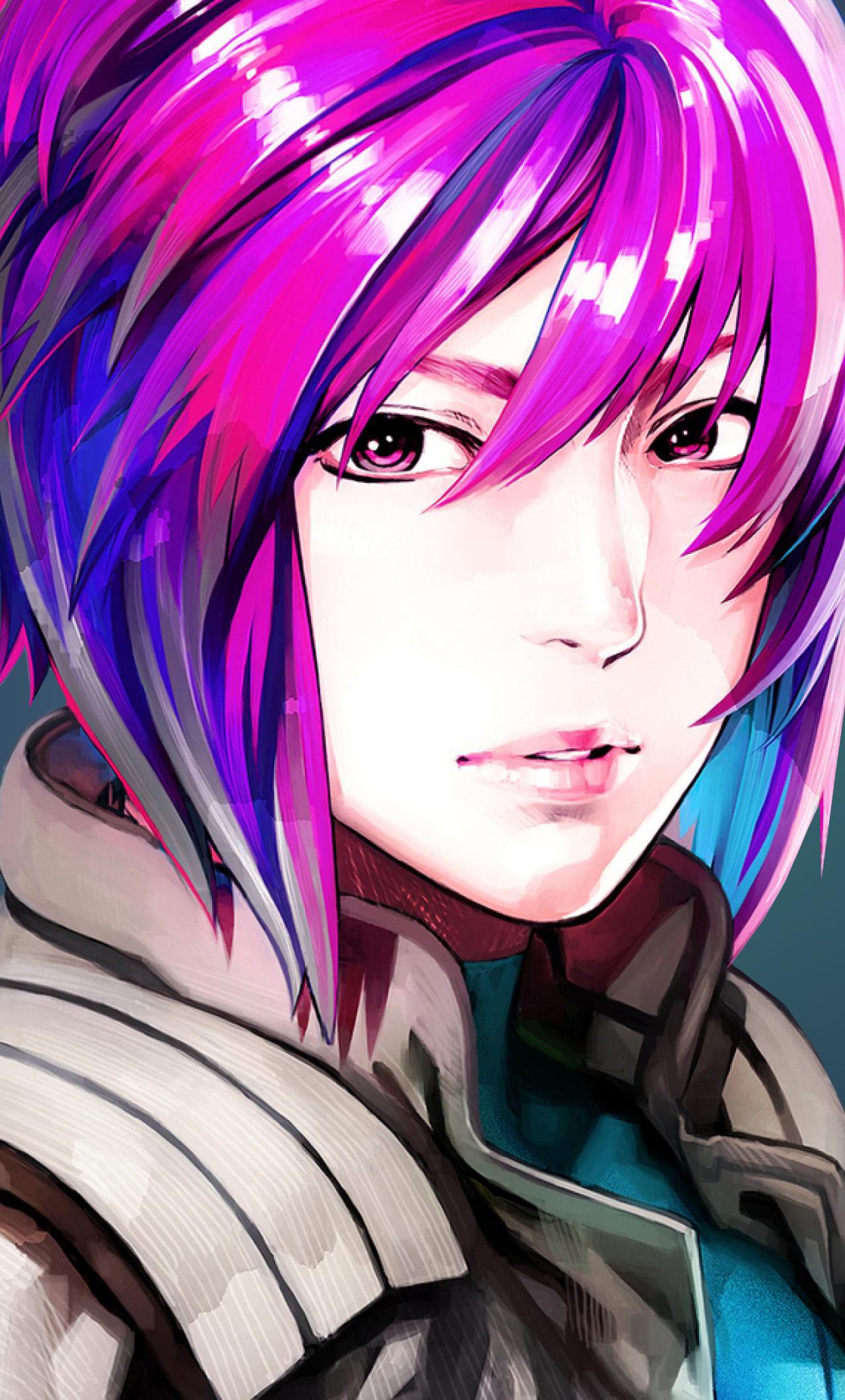 Ghost In The Shell Iphone Wallpaper - Anime Girl With Pink And Purple Hair , HD Wallpaper & Backgrounds