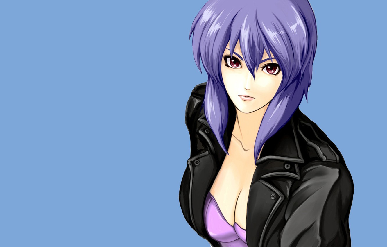 Photo Wallpaper Look, Girl, Background, Ghost In The - Leather Jacket Ghost In The Shell , HD Wallpaper & Backgrounds