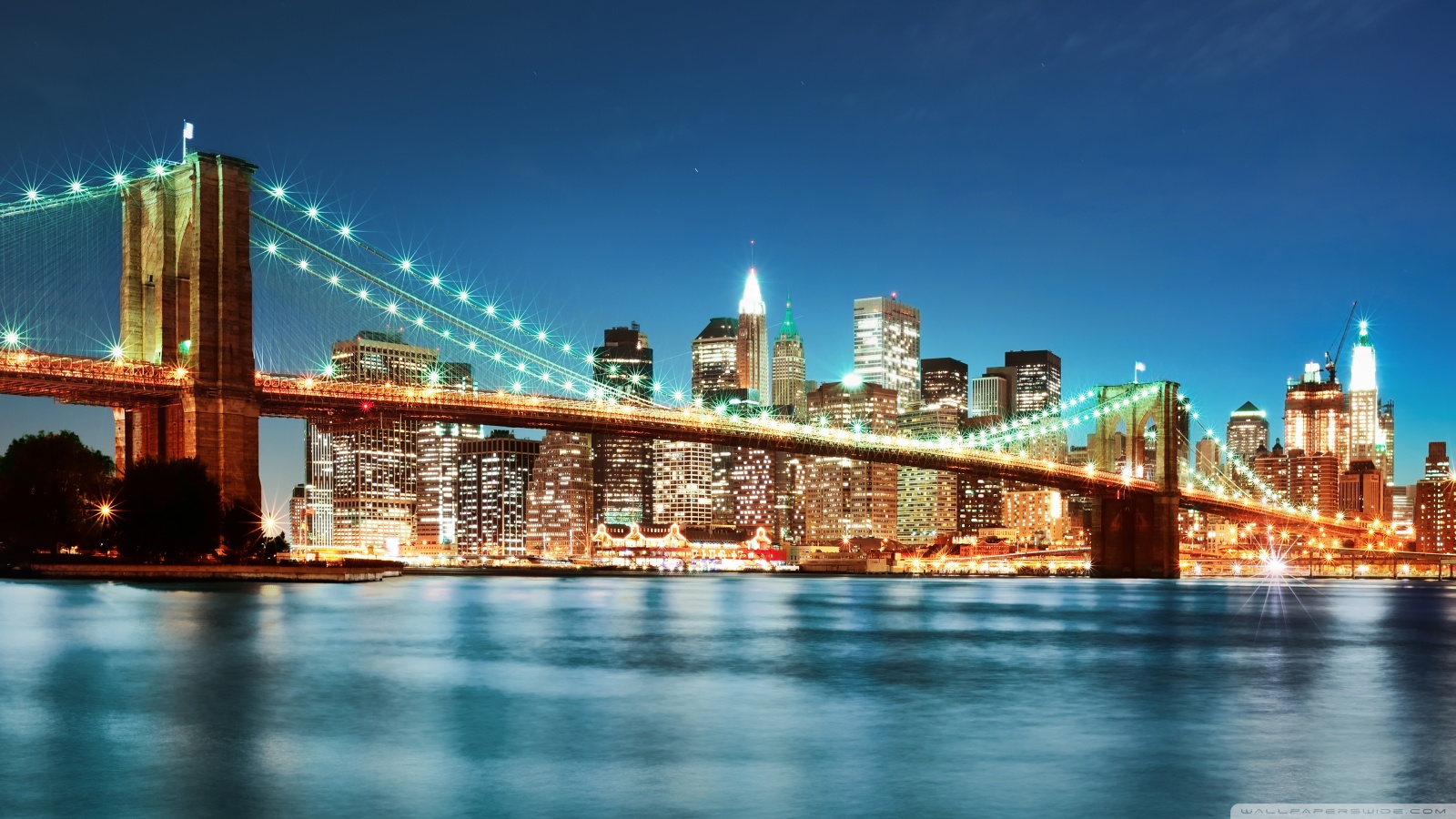 New York City Night Lights Wallpaper - Brooklyn Bridge , HD Wallpaper & Backgrounds
