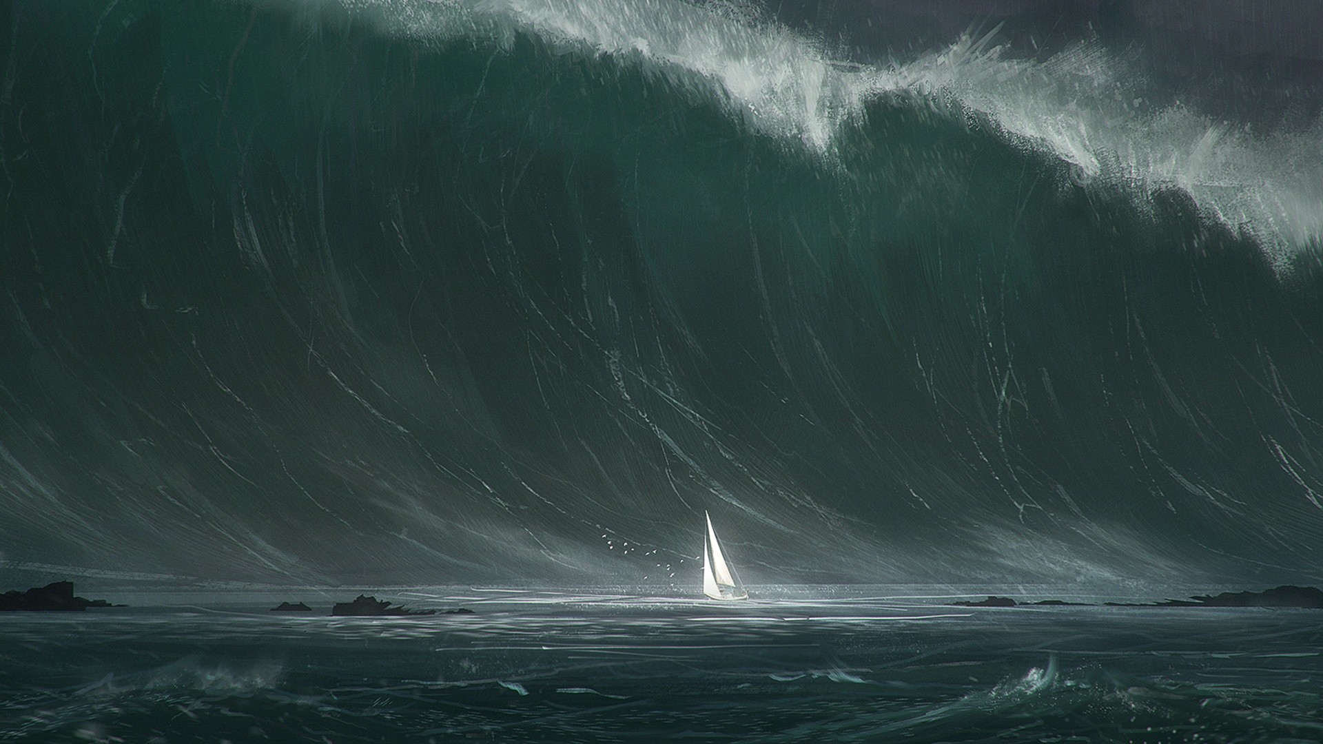 #waves, #sailboats, #water, #tsunami, Wallpaper - Big Ocean Waves Storm , HD Wallpaper & Backgrounds