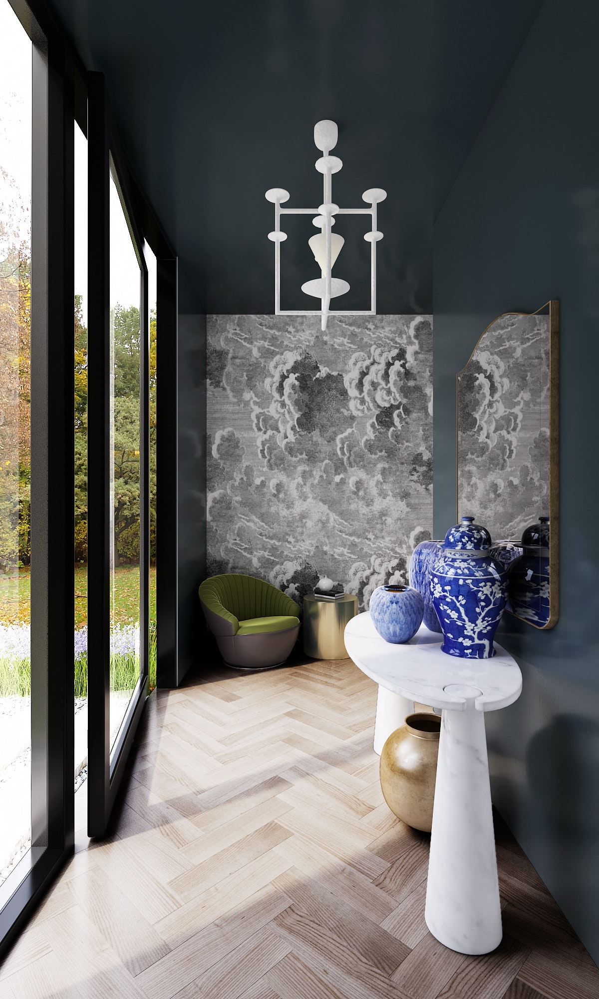 Modern La Entry In Bold Wallpaper, Dark Walls Makes - Bold Entry Walls , HD Wallpaper & Backgrounds