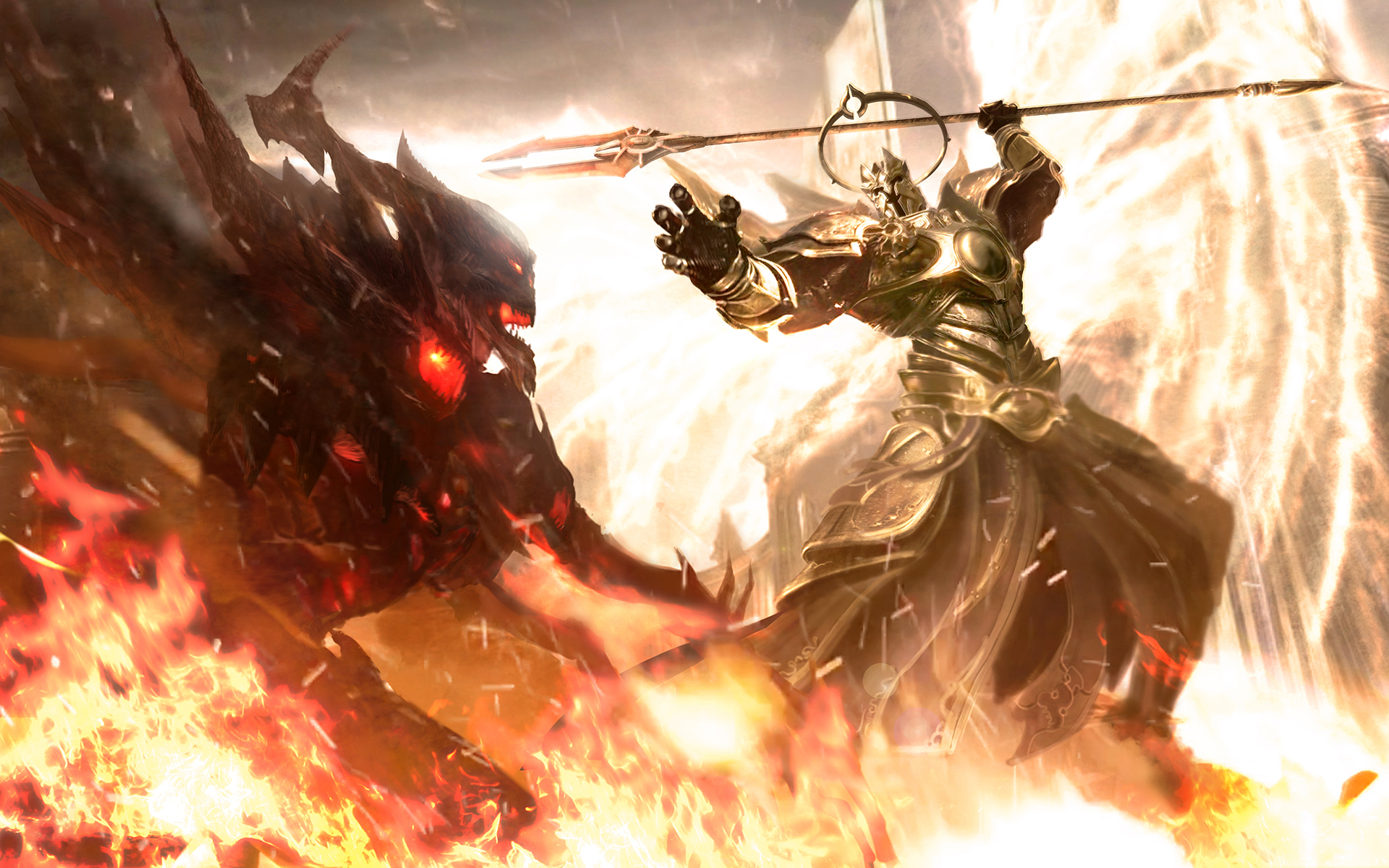 Diablo 3 Wallpaper Tyrael Angel Widescreen - Diablo Angel Vs Demon , HD Wallpaper & Backgrounds
