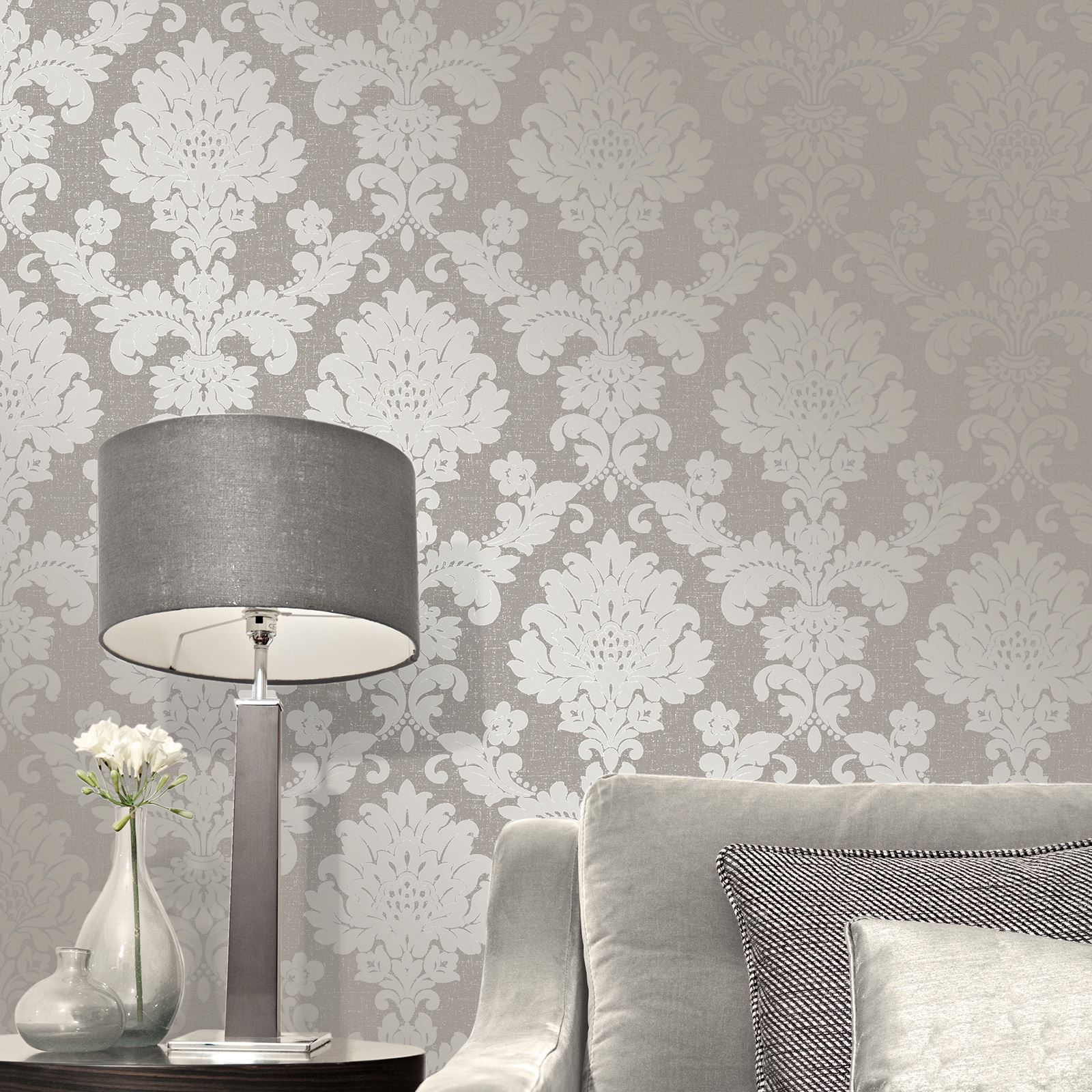 Fine Decor Quartz Pewter Wallpaper Stripe Textured - Fine Decor Quartz Damask , HD Wallpaper & Backgrounds