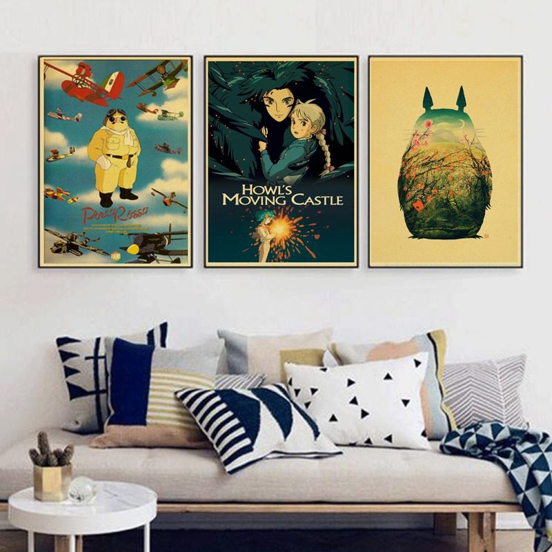 Hayao Miyazaki Animation Film Kraft Paper Poster Wallpaper - Howl's Moving Castle , HD Wallpaper & Backgrounds